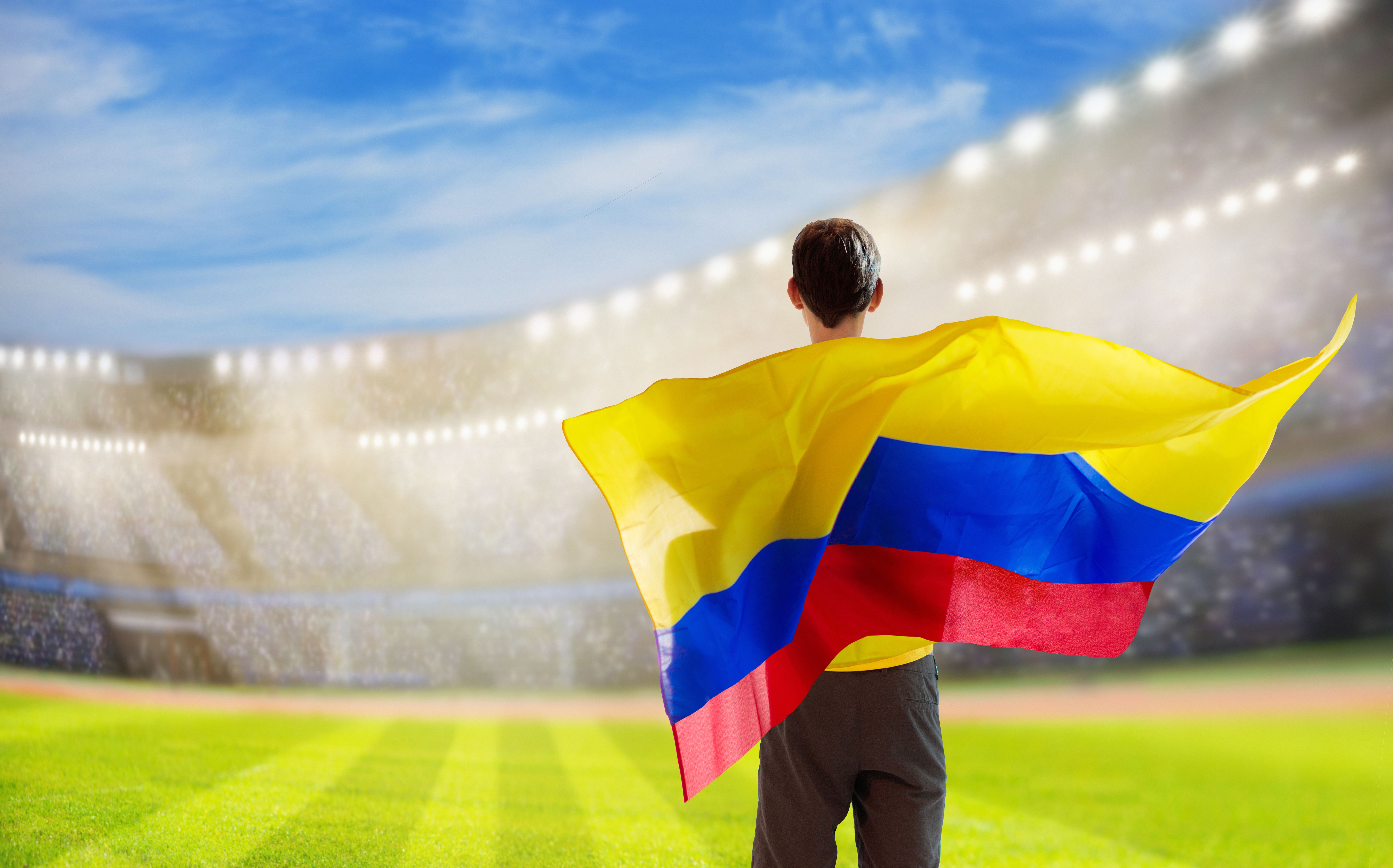 Colombia football team supporter on stadium.