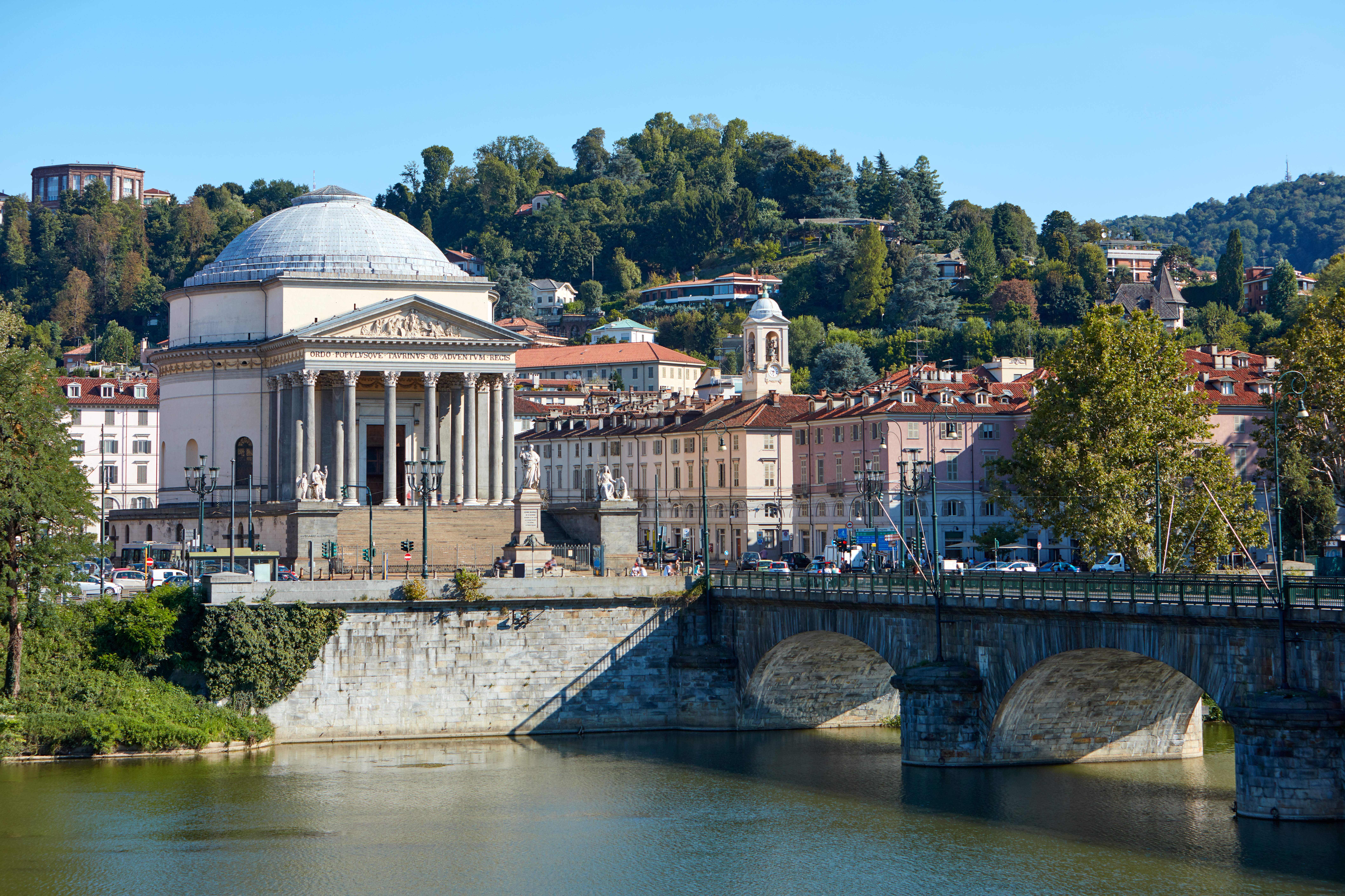 Gran Madre di Dio church in Turin and Po river in a sunny summer day in Italy Gran Madre di Dio church in Turin and Po river in a sunny summer day in Italy