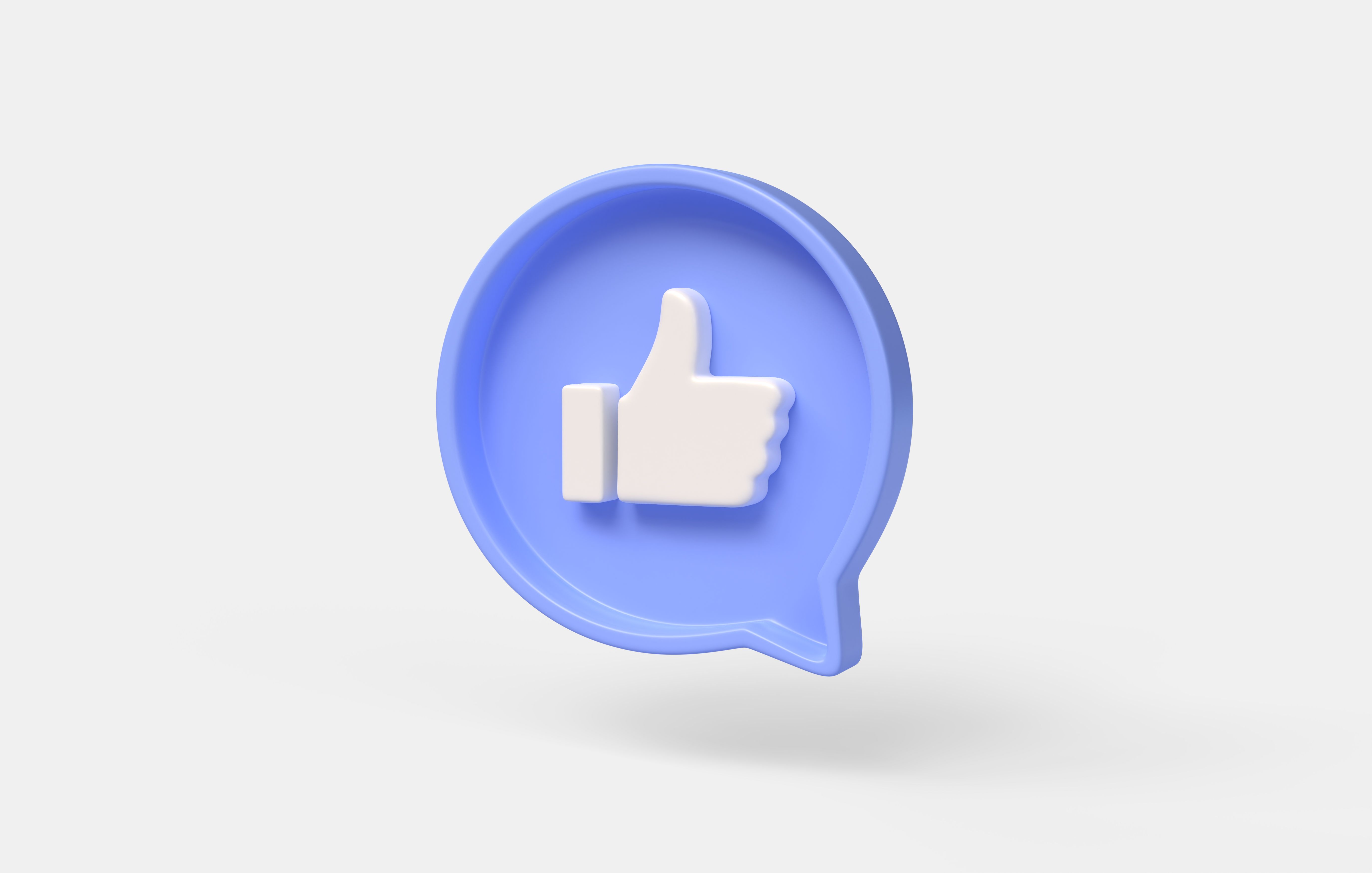 Icono de notificación de pulgar hacia arriba en 3D sobre globo de diálogo azul. Elemento de diseño para redes sociales. Ilustración aislada sobre fondo blanco. Representación 3D. Icono de notificación de pulgar hacia arriba en 3D sobre globo de diálogo azul. Elemento de diseño para redes sociales. Ilustración aislada sobre fondo blanco. Representación 3D.