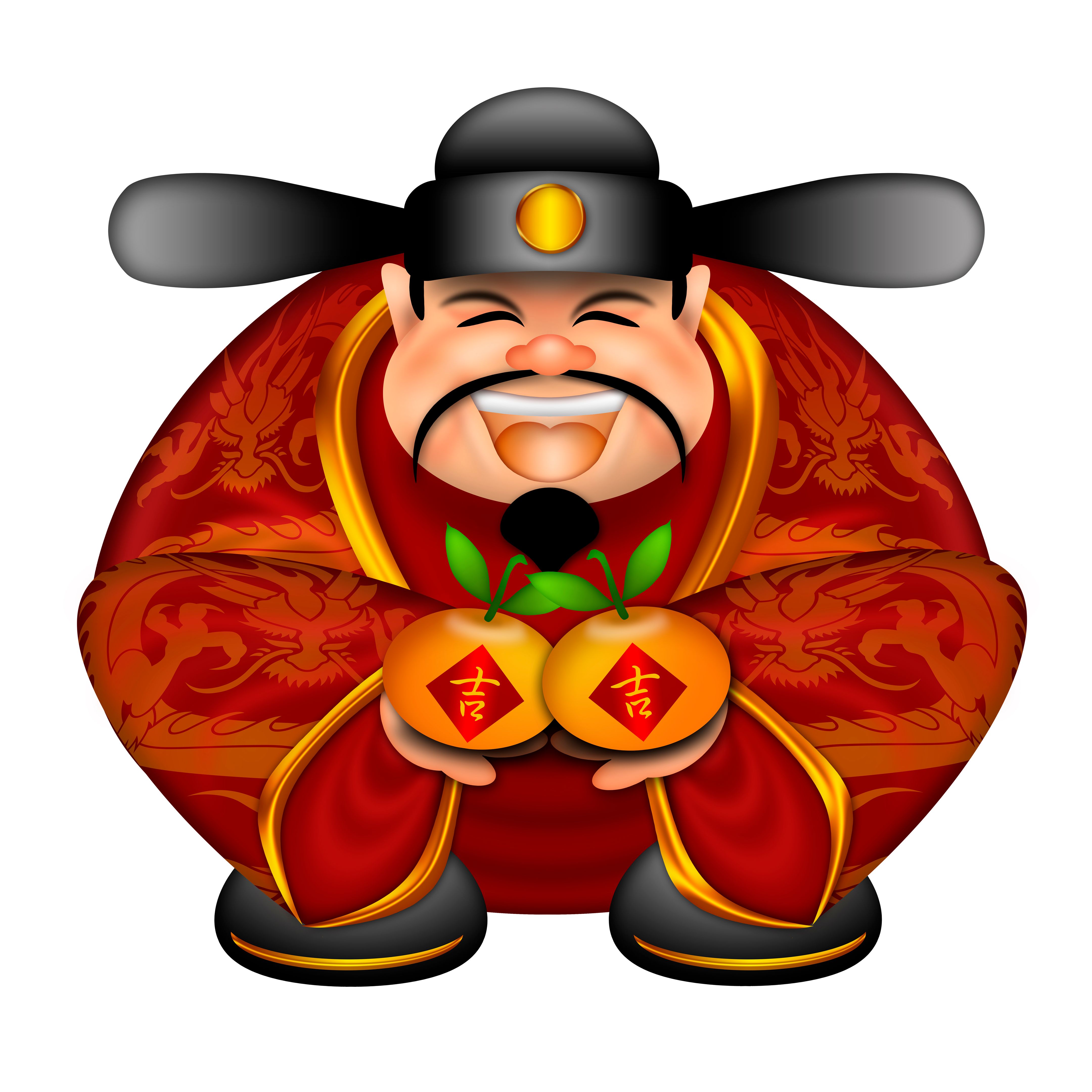 Chinese Money God With Mandarin Oranges