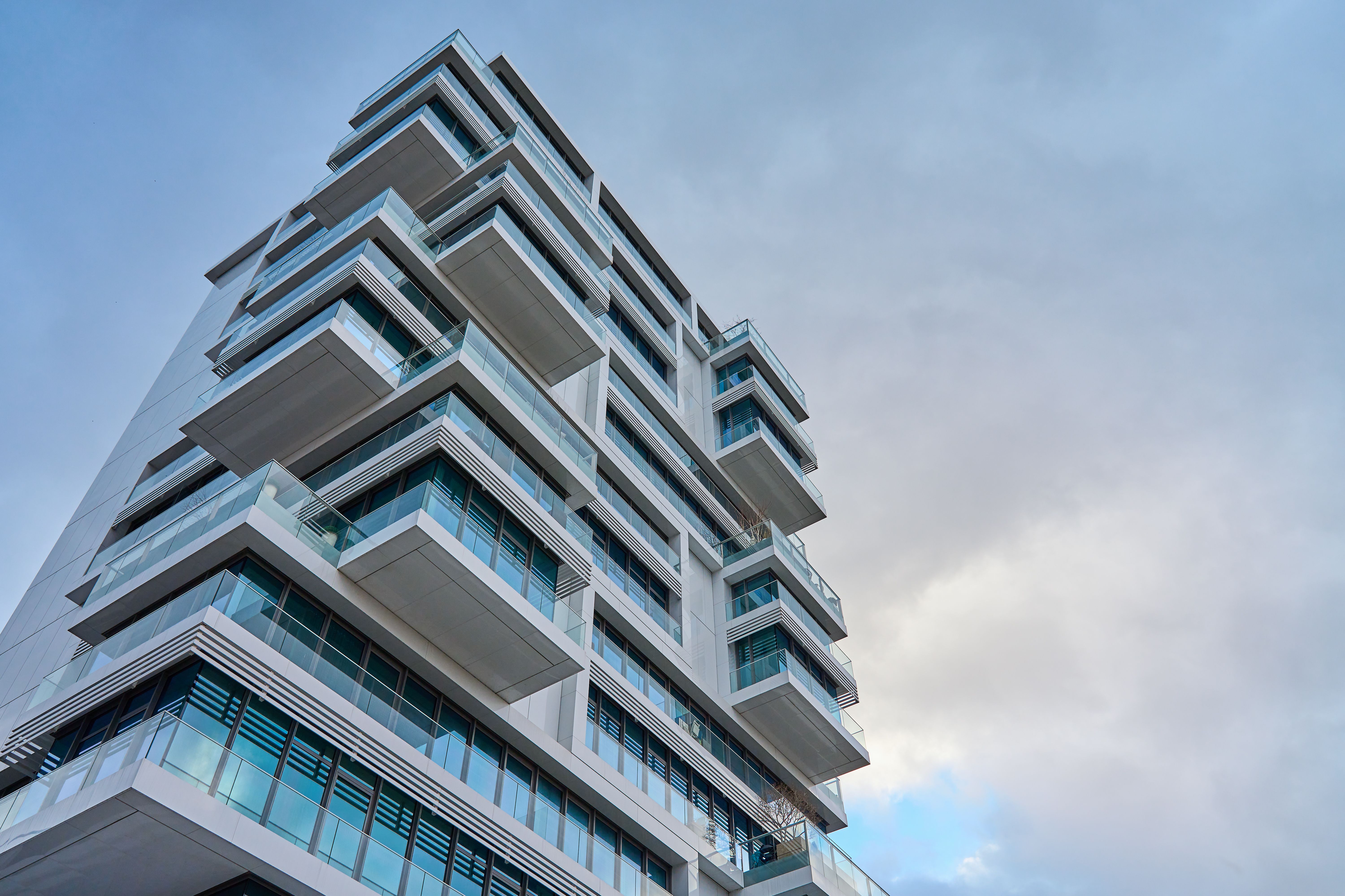 Modern City Architecture, Contemporary Building Against Cloudy Sky
