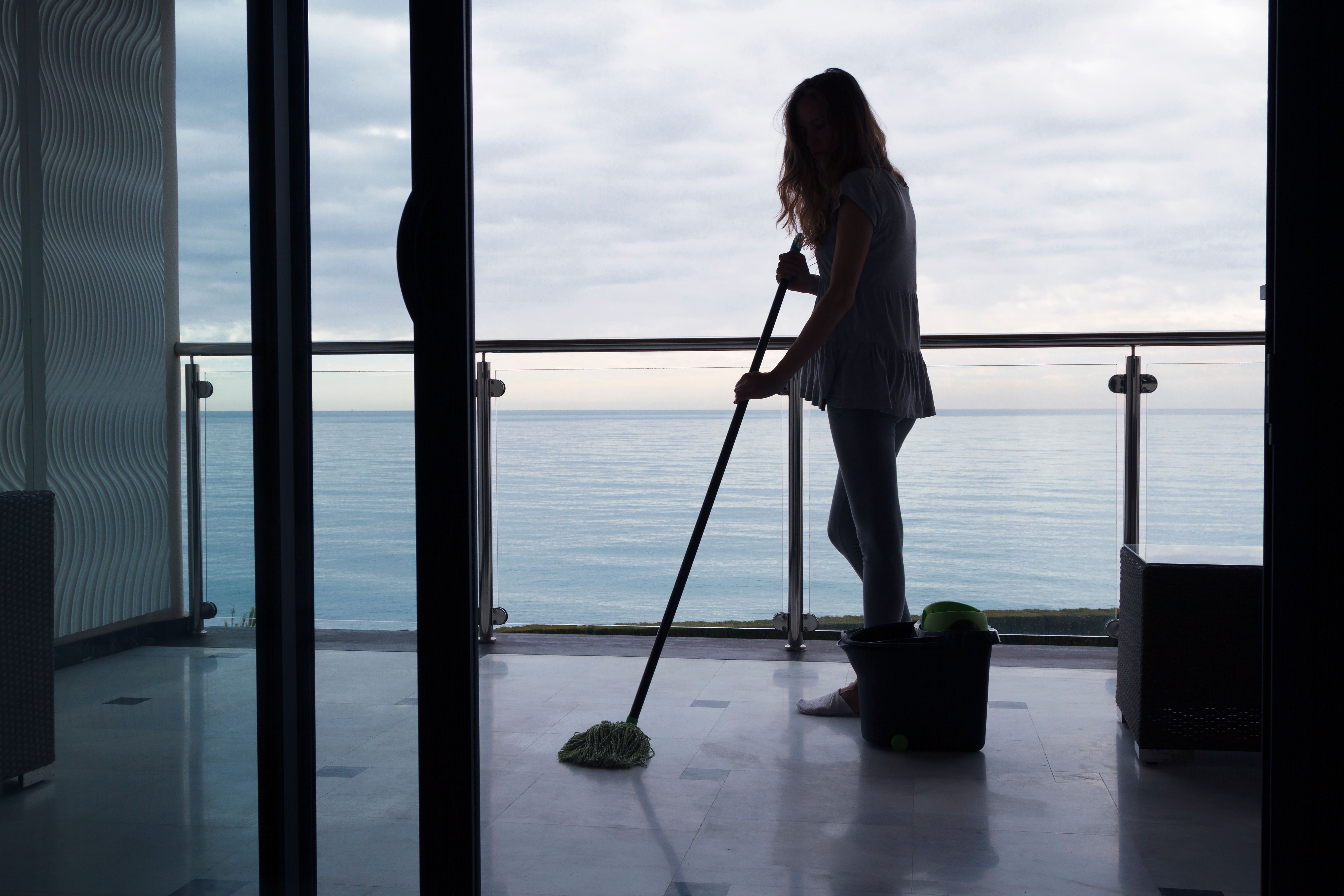 cleaning glass balcony