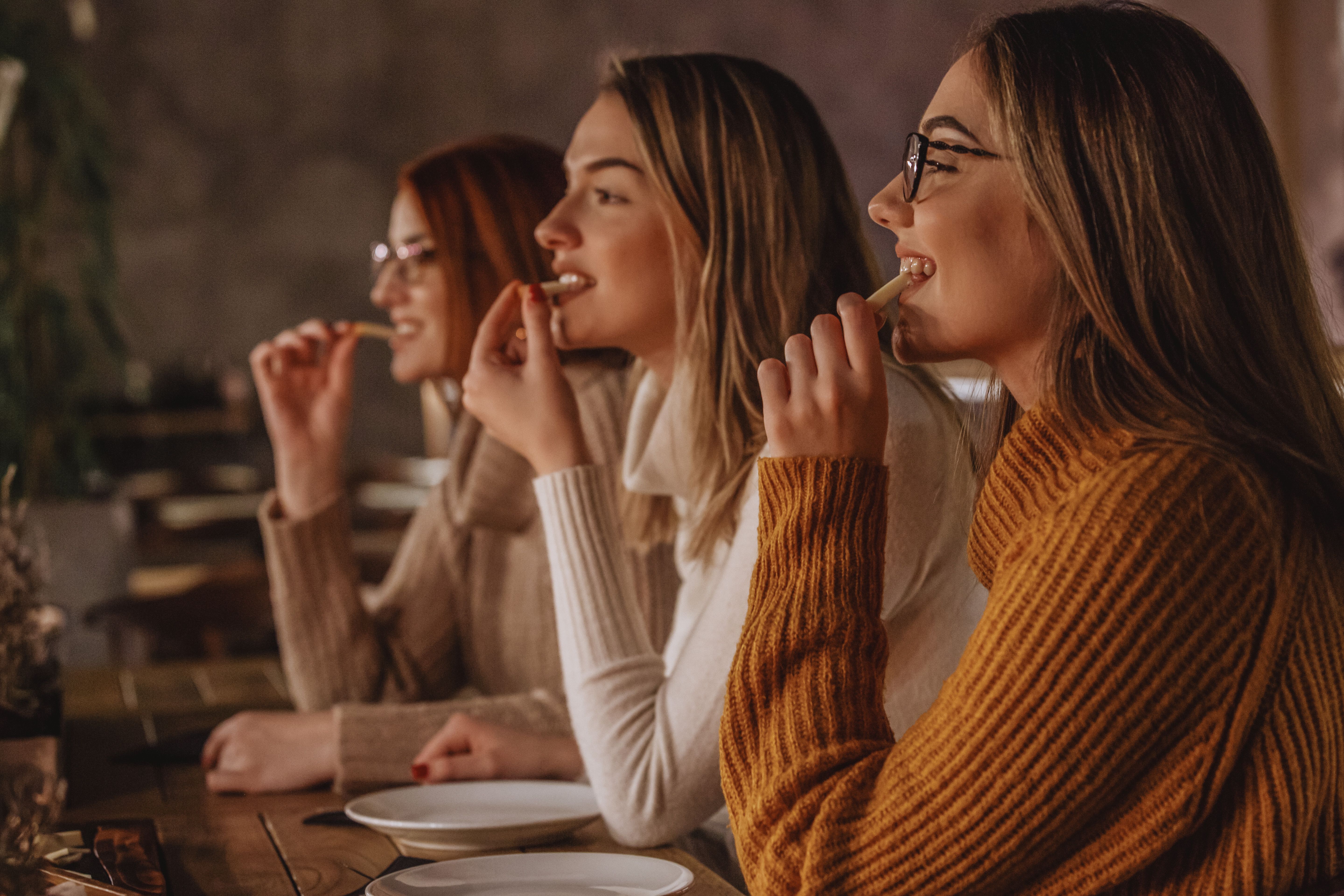 Women eating appetizer in a restaurant