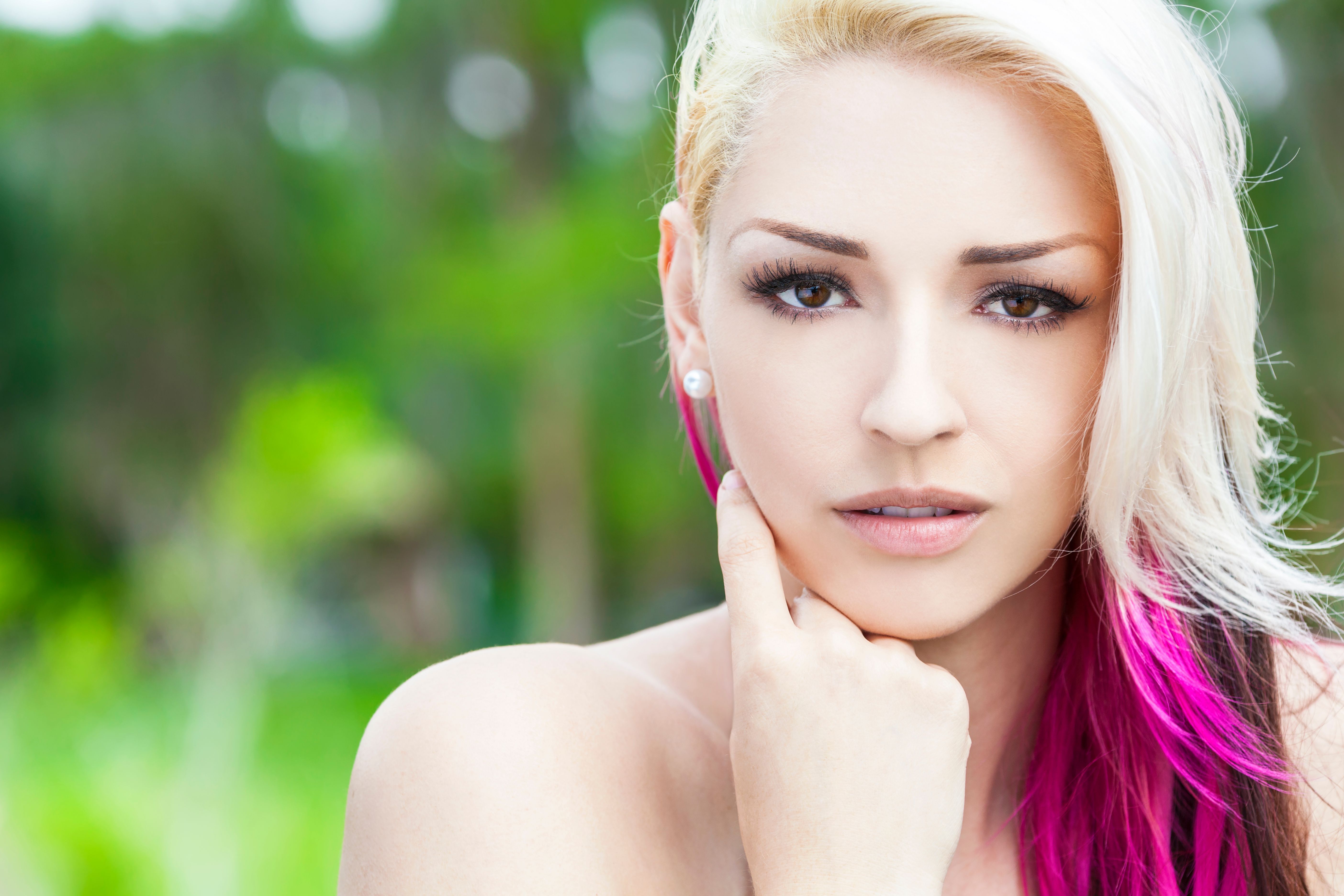 Beautiful Woman With Blond and Magenta Pink Hair