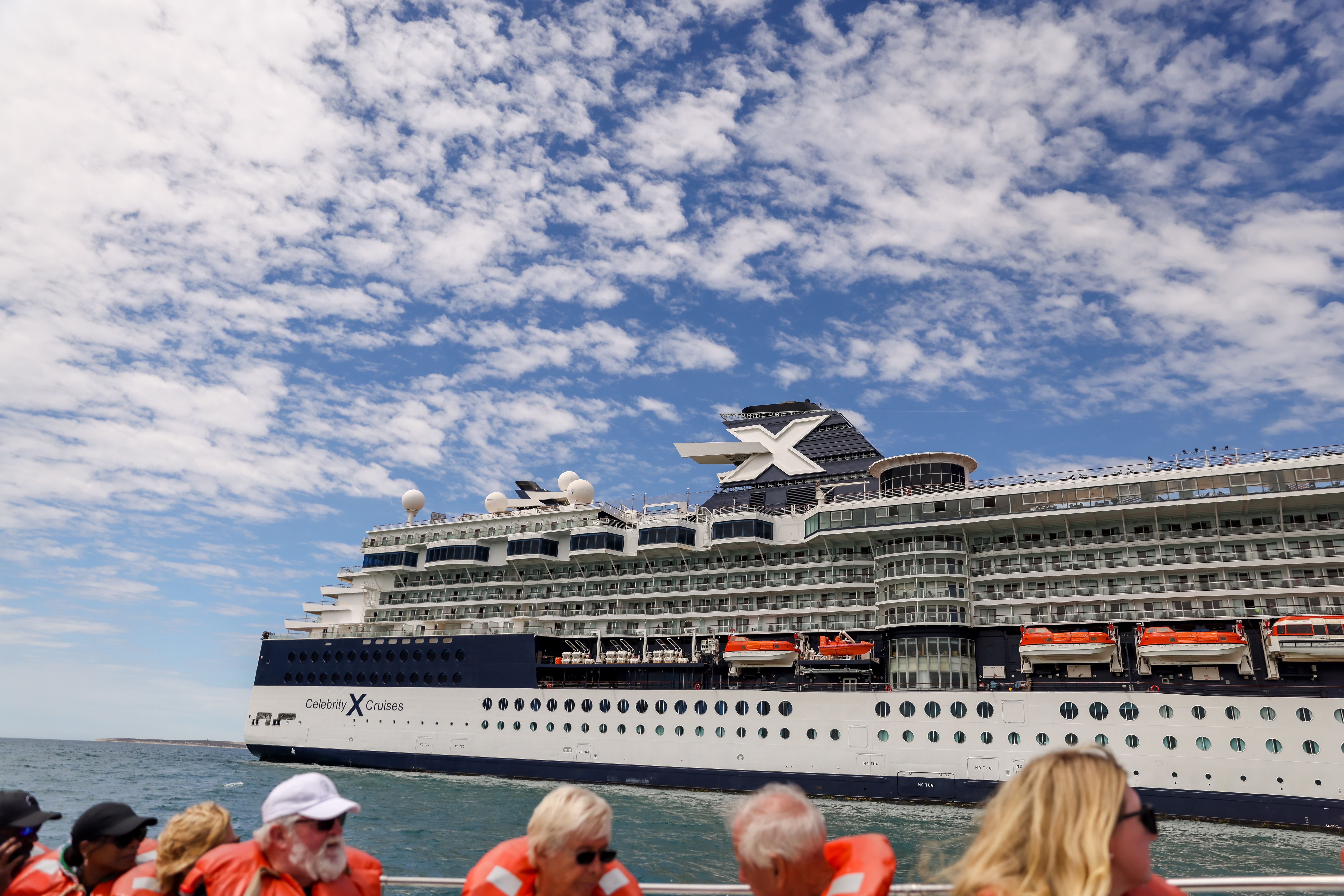 The Celebrity Infinity cruise ship docked in Puerto Madryn, Argentina