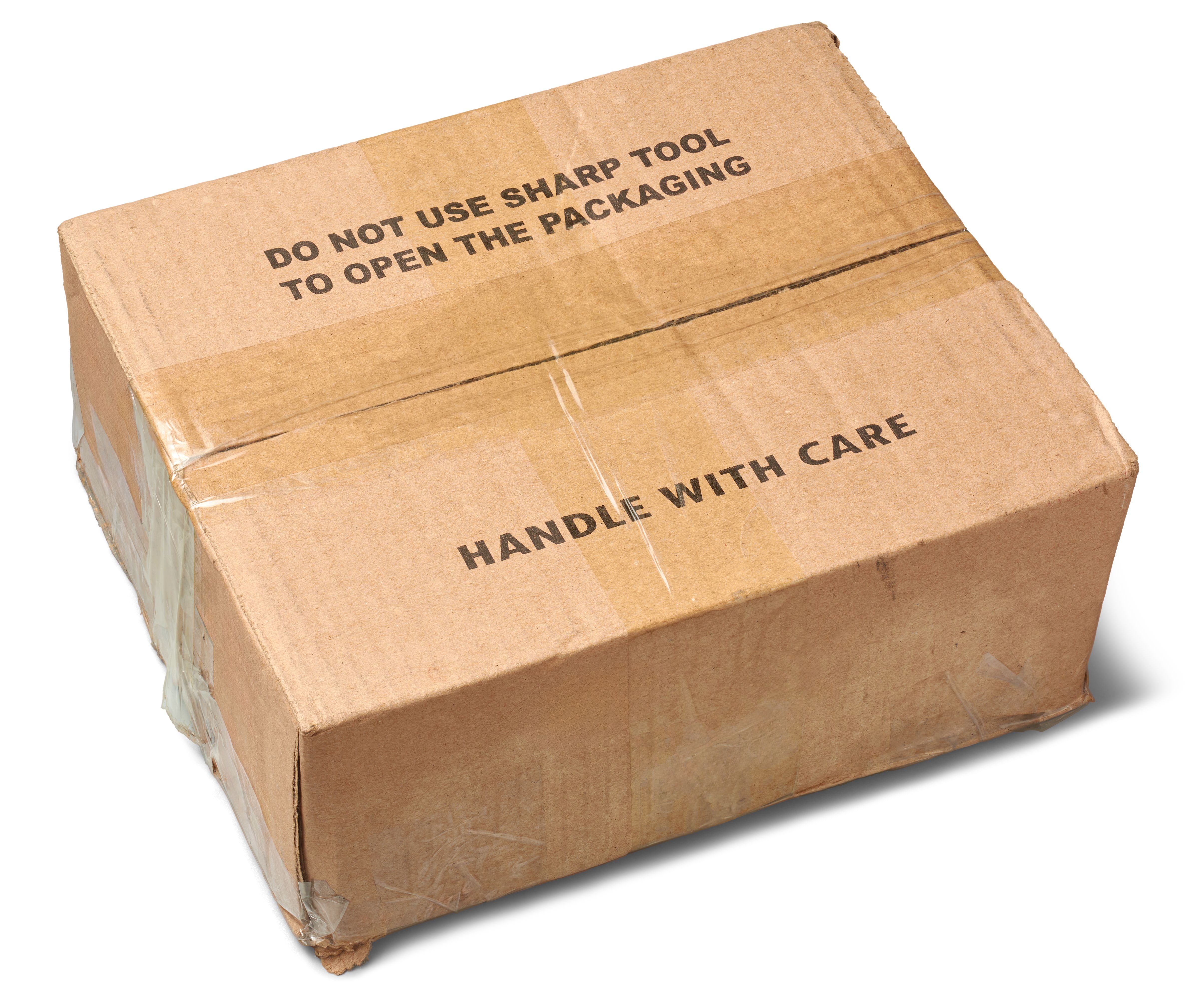 sealed brown corrugated cardboard box isolated