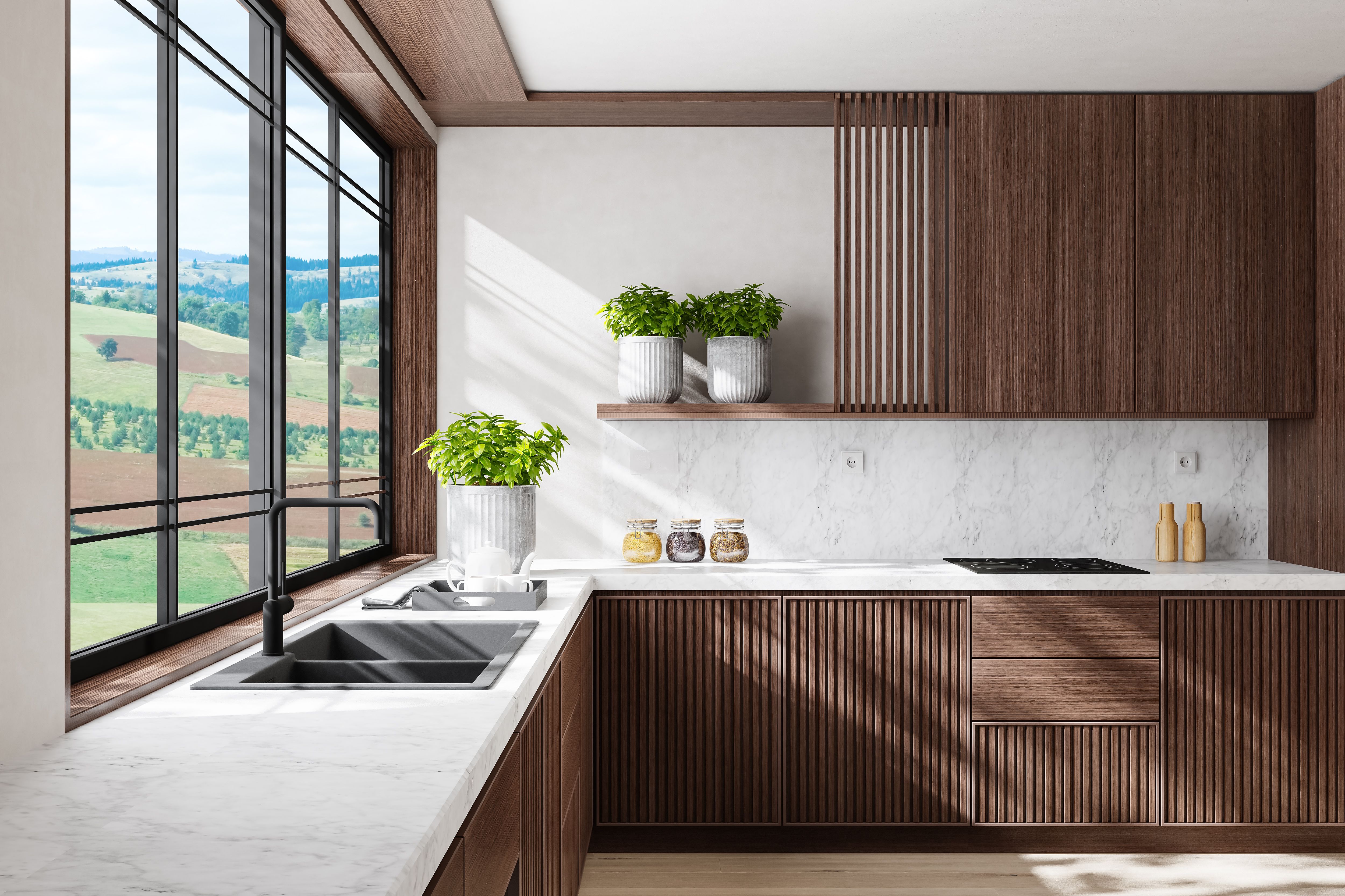 marble and wood kitchen