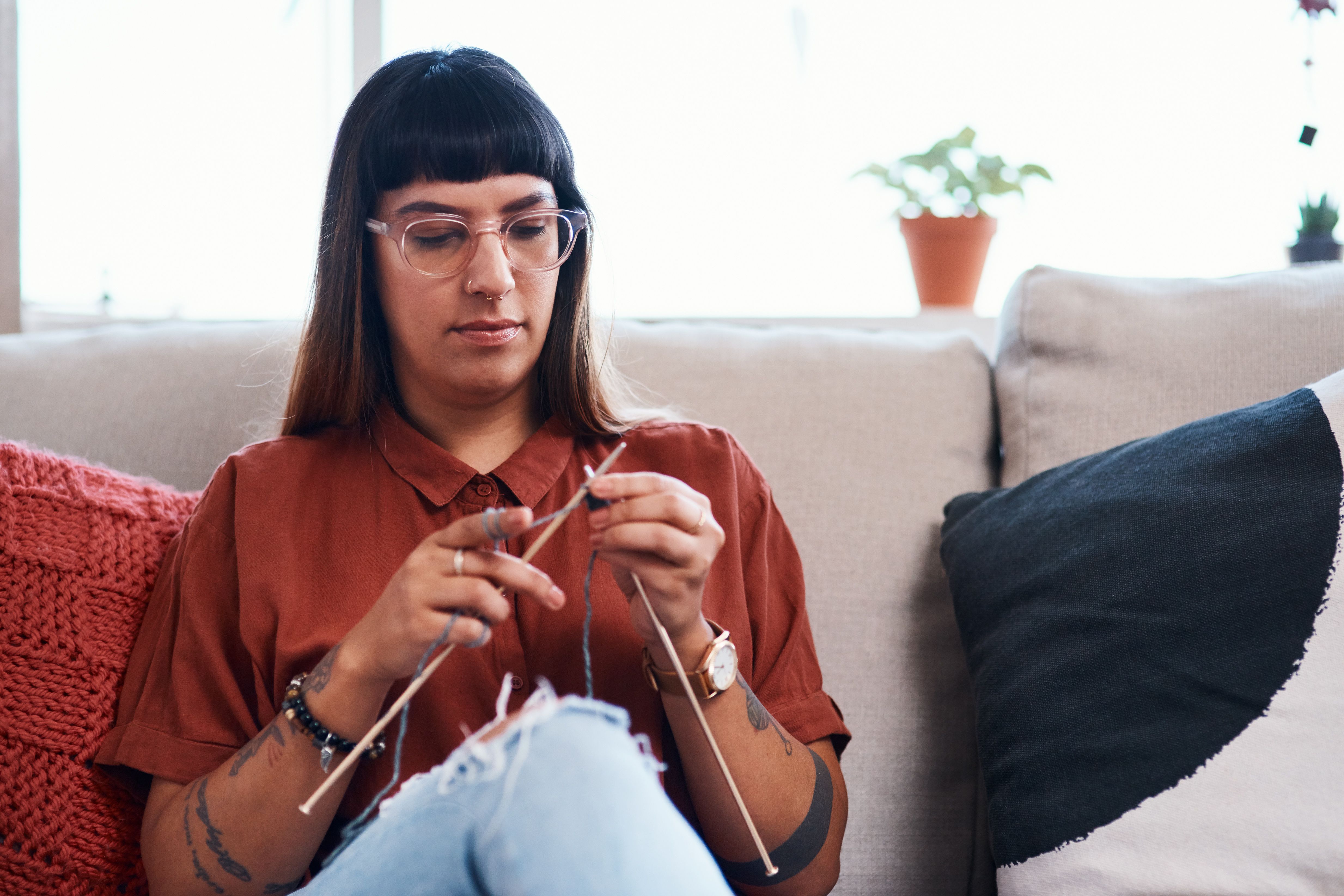 woman crocheting