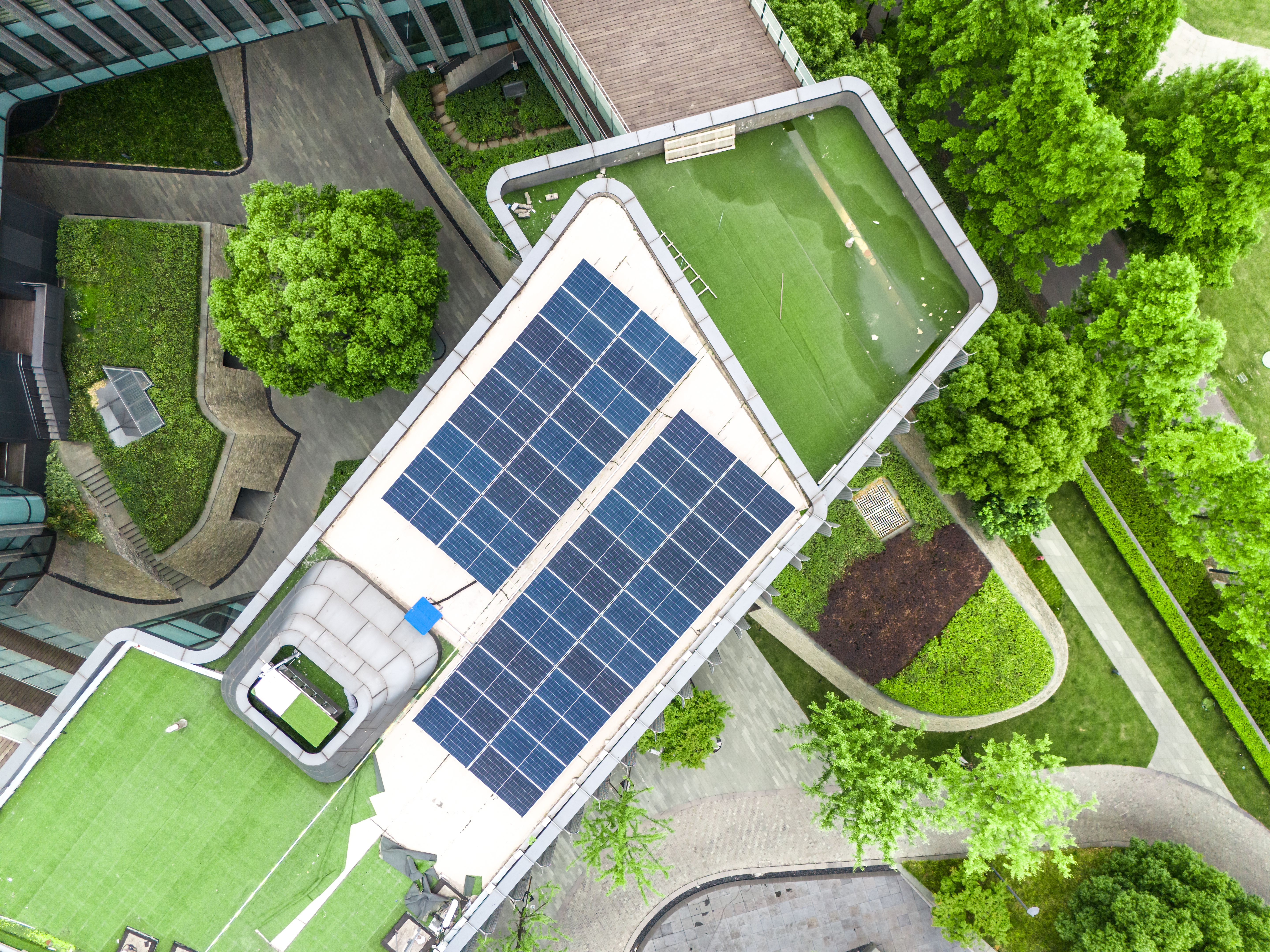 building with solar panels