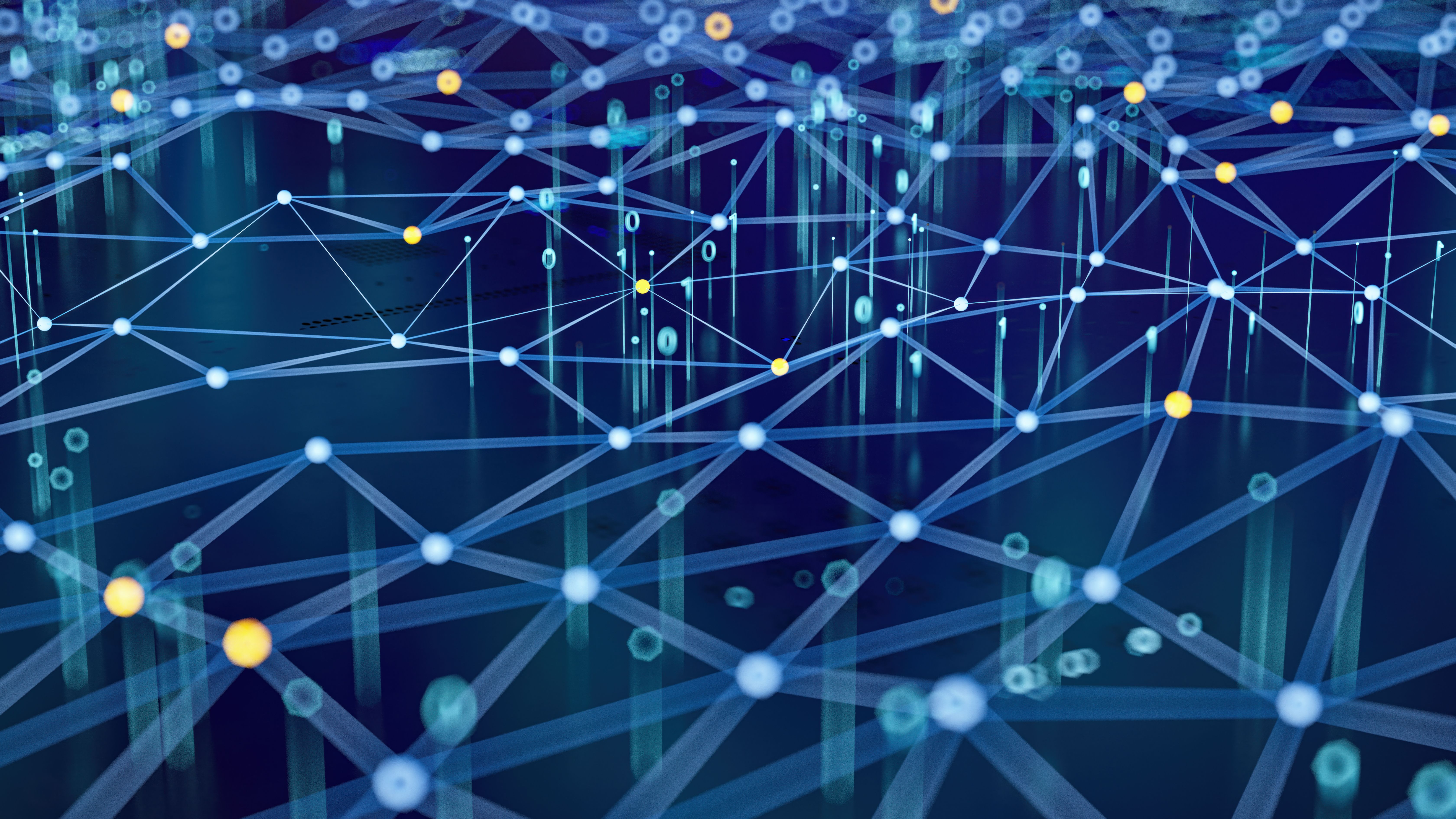 Artificial Intelligence AI Neural Network Concept with Lines and Binary Code