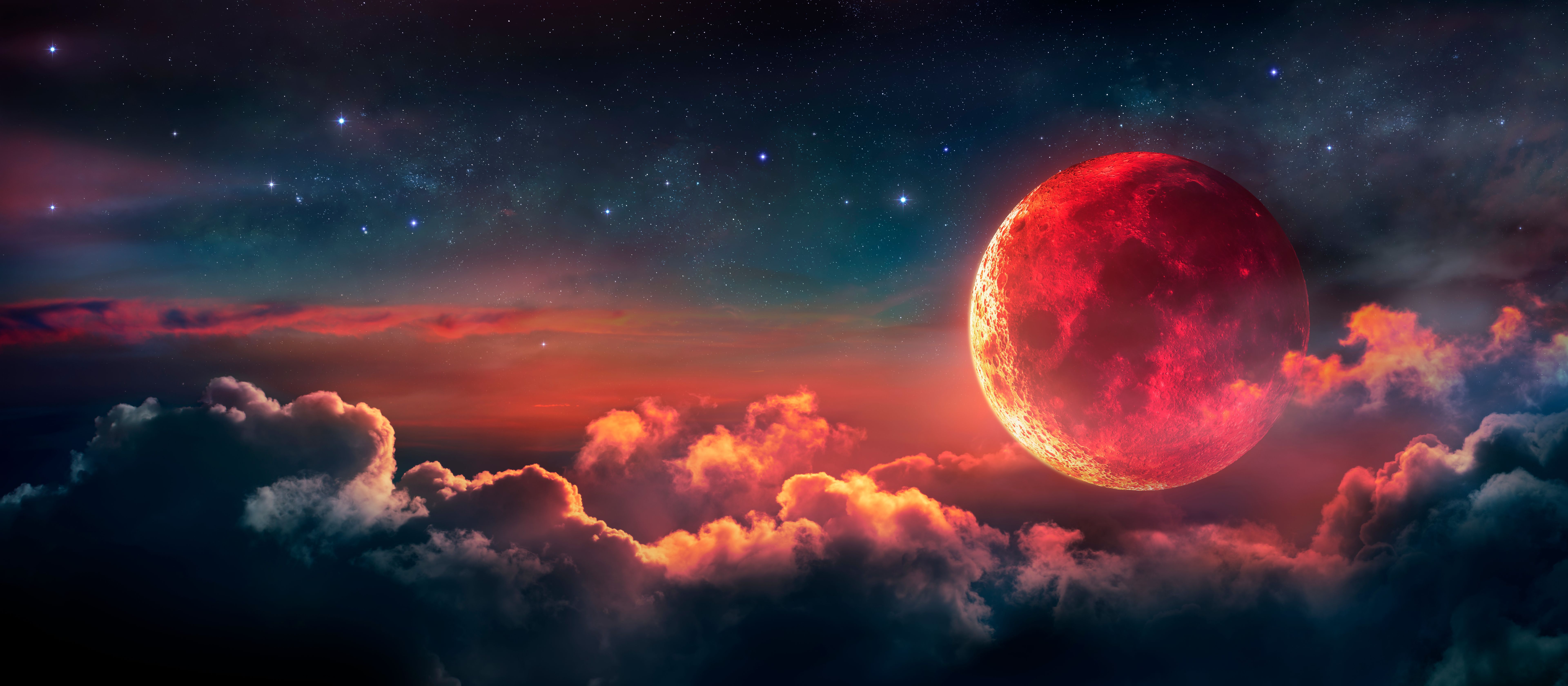 Eclipse - Bloody Moon With Red Surface In the Starry Night - Abstract Fantasy Background Eclipse - Bloody Moon With Red Surface In the Starry Night - Abstract Fantasy Background