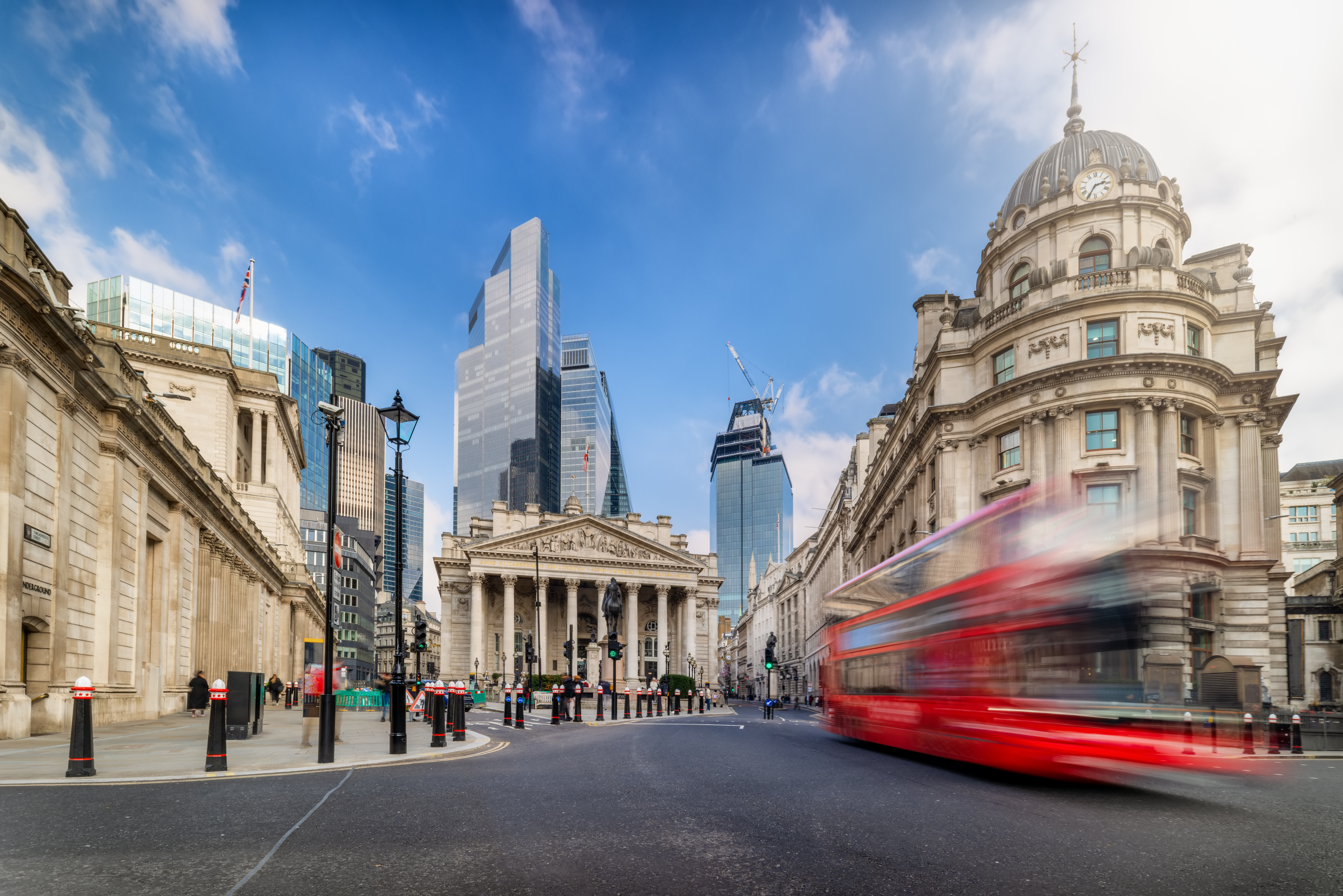 Long exposure view of the City of London with street traffic Long exposure view of the City of London with street traffic