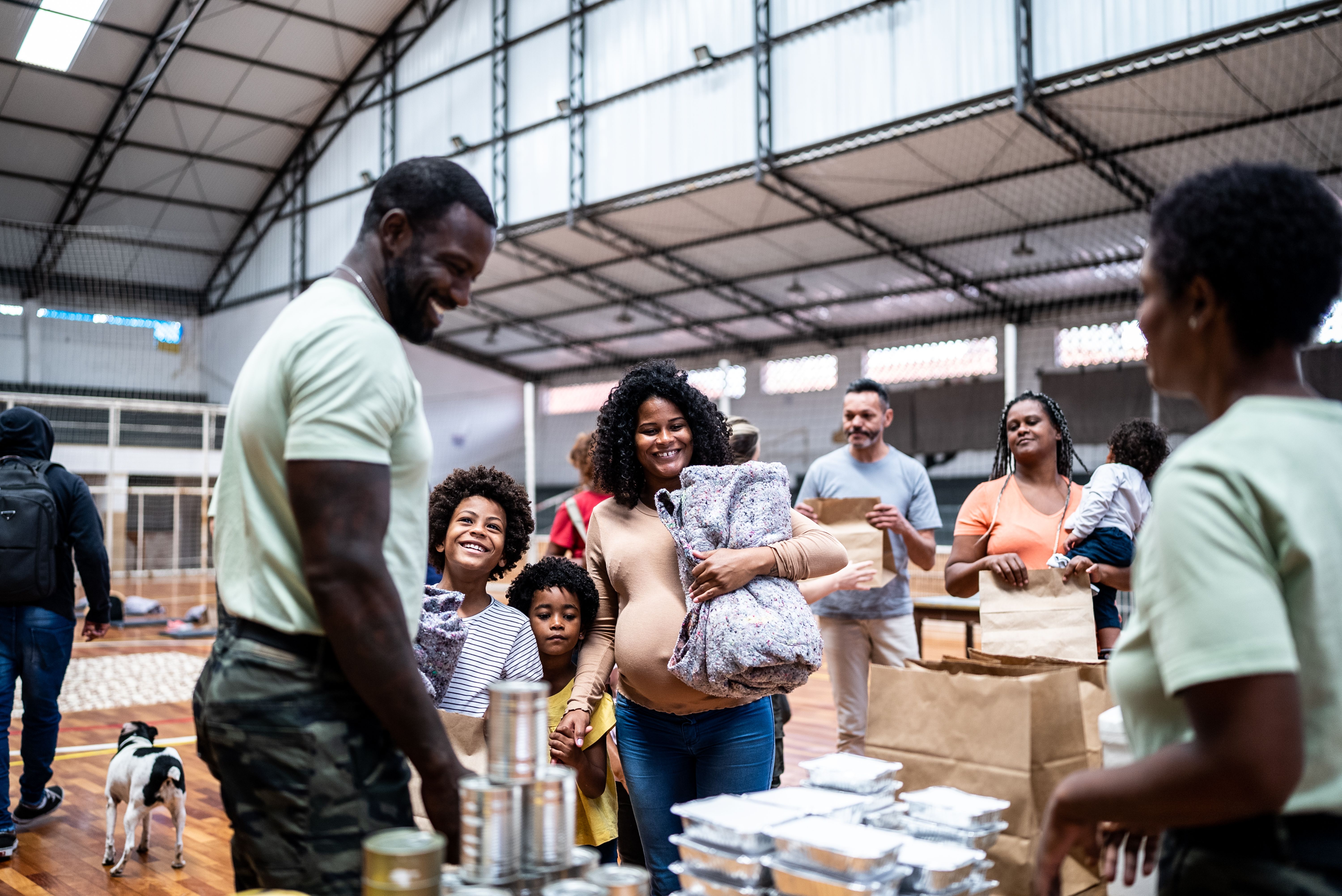family receiving food