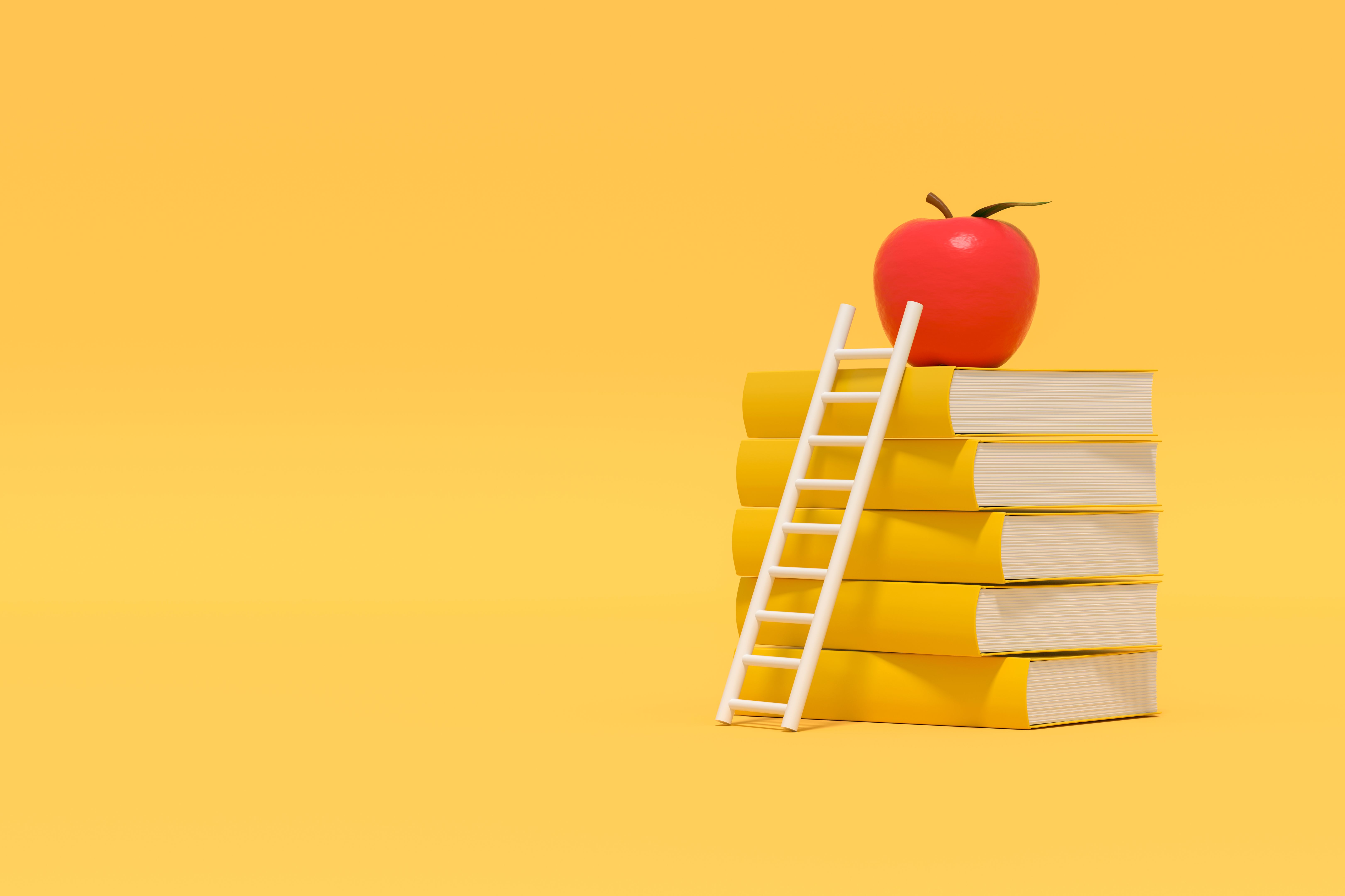 Books and ladder with apple, back to school, ladder of success concept