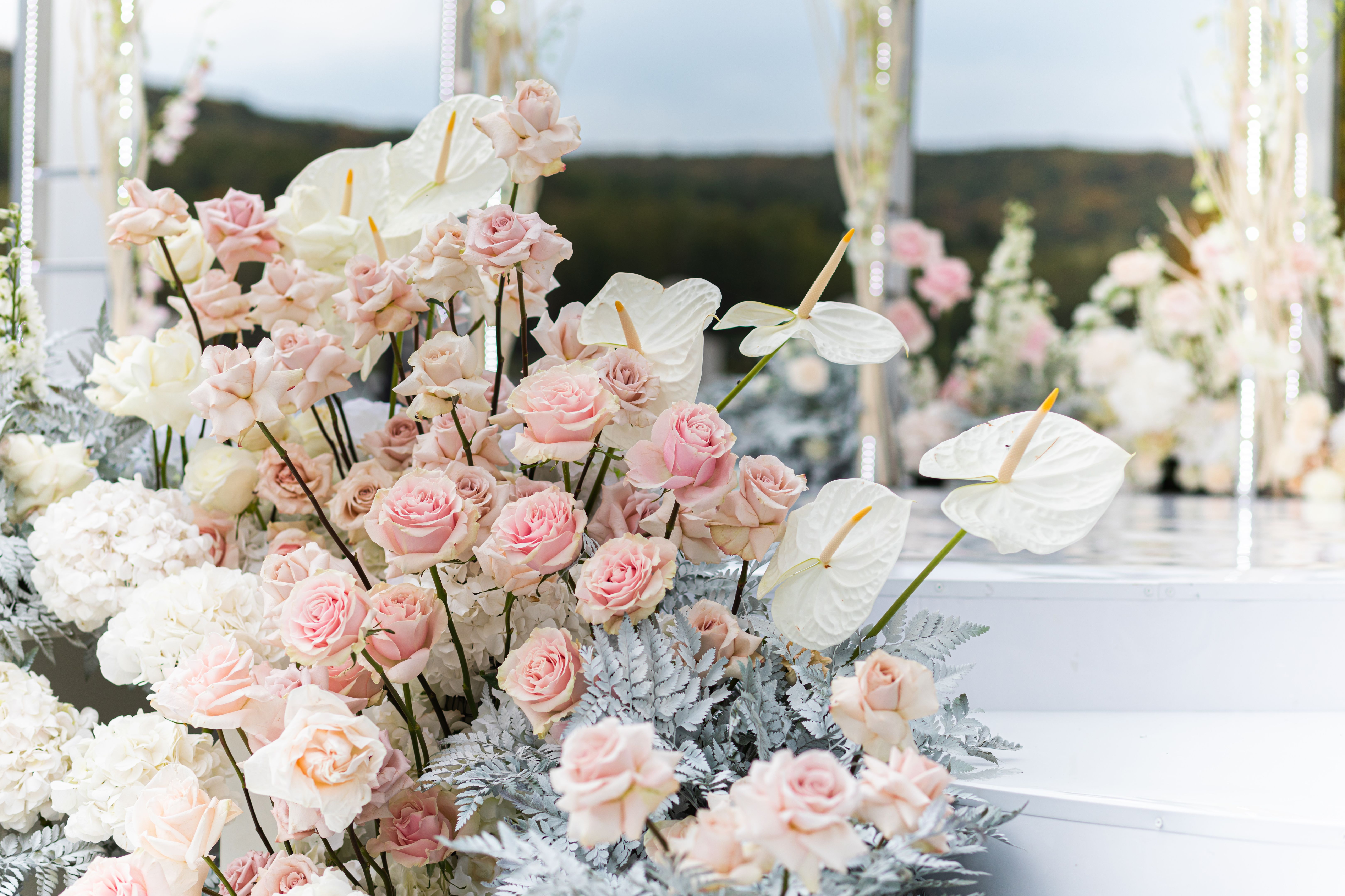 wedding set up with beautifil flowers, outdoor
