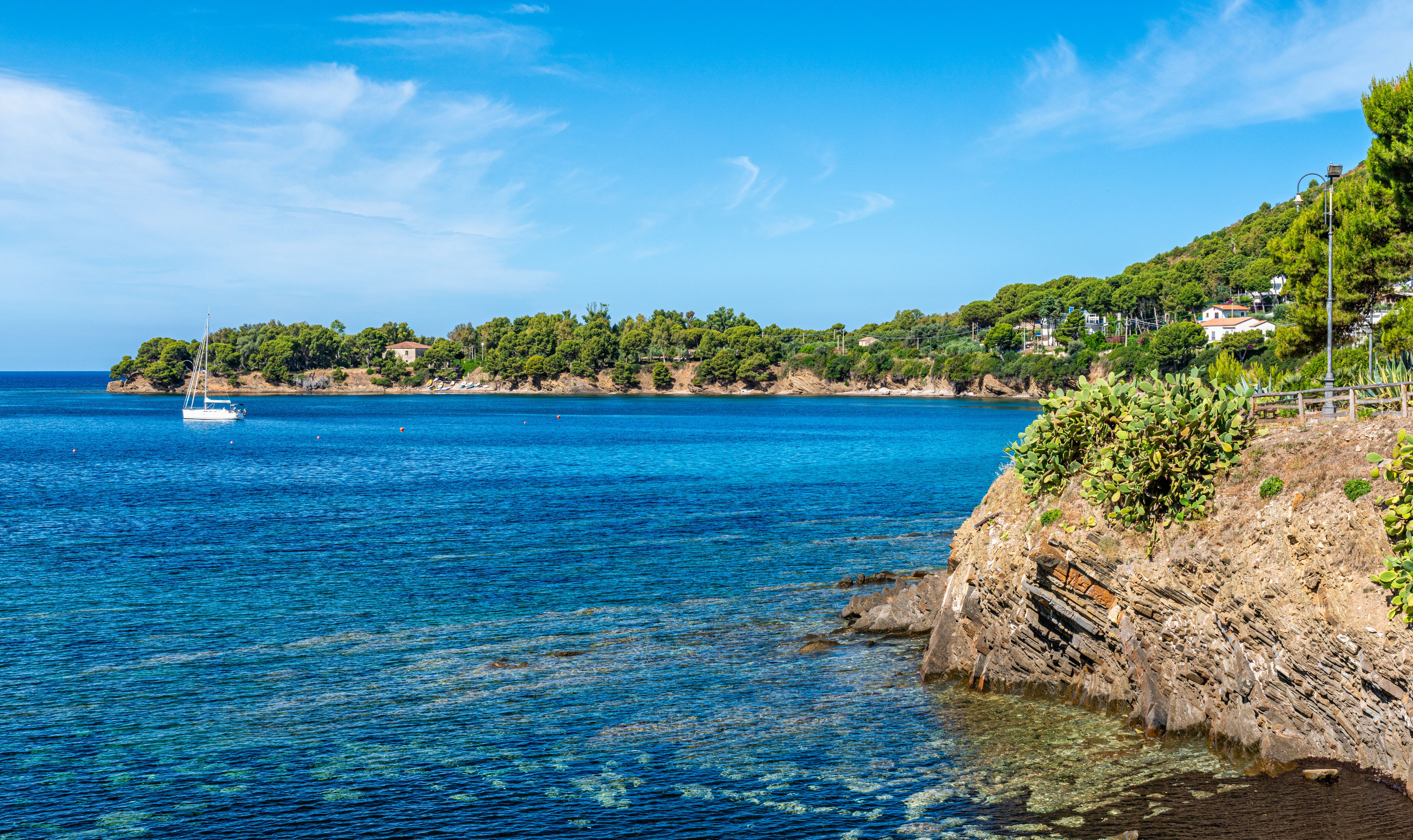 Beautiful mediterranean landscape at Ogliastro Marina, in the Cilento region. Province of Salerno, Campania, Italy.