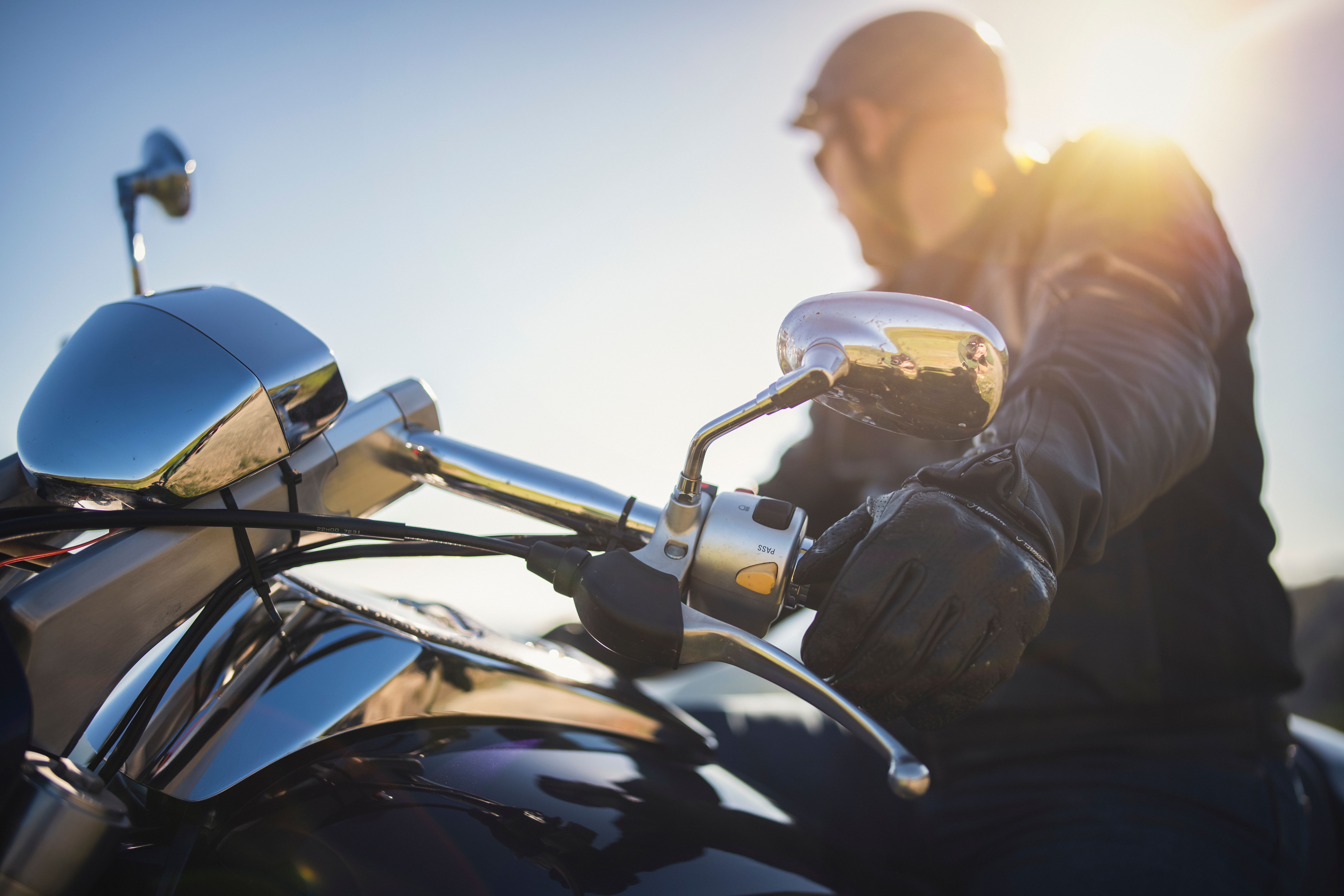 Close up shot of motorcyclist.