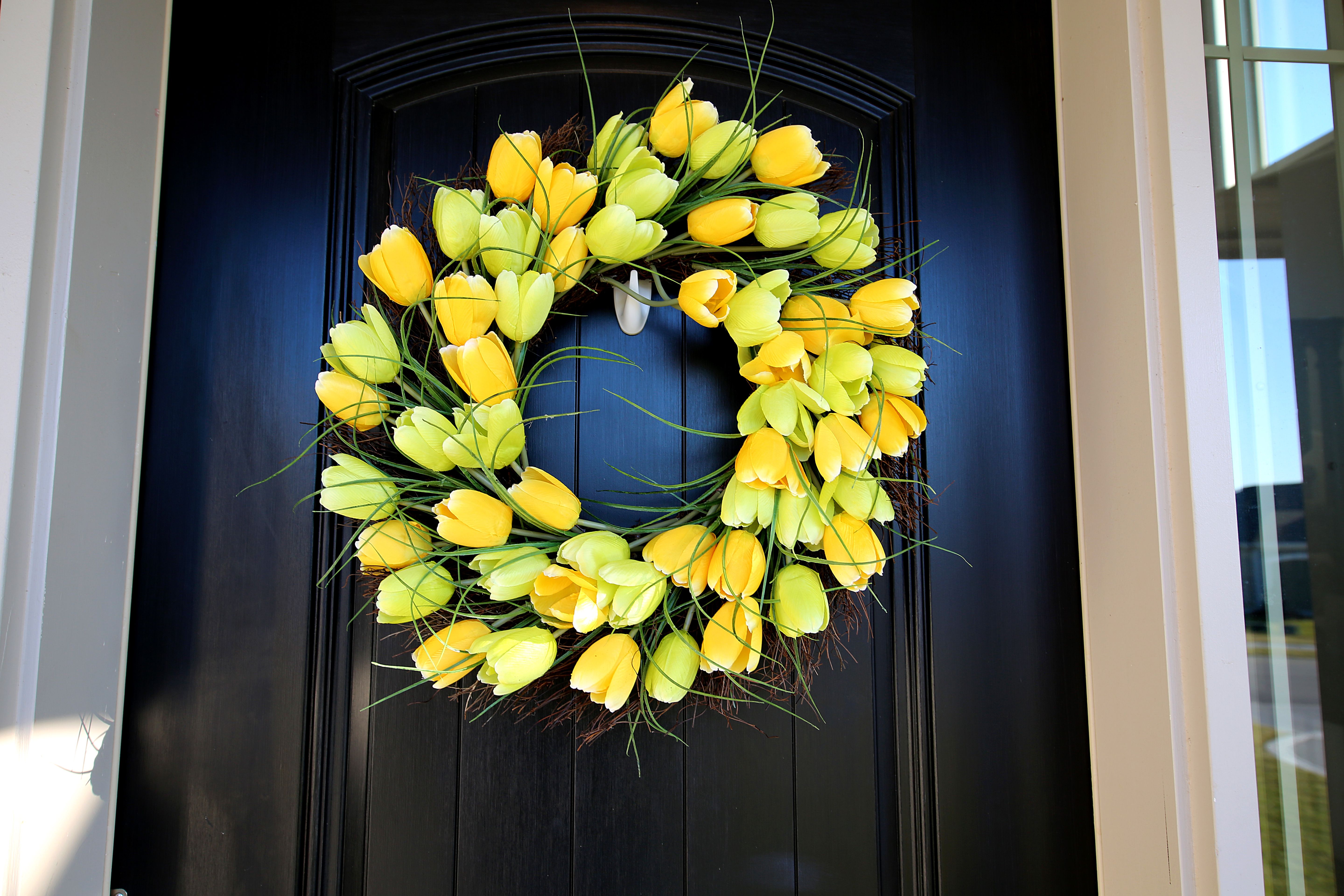 Black Door with Tulip Wreath Black Door with Tulip Wreath