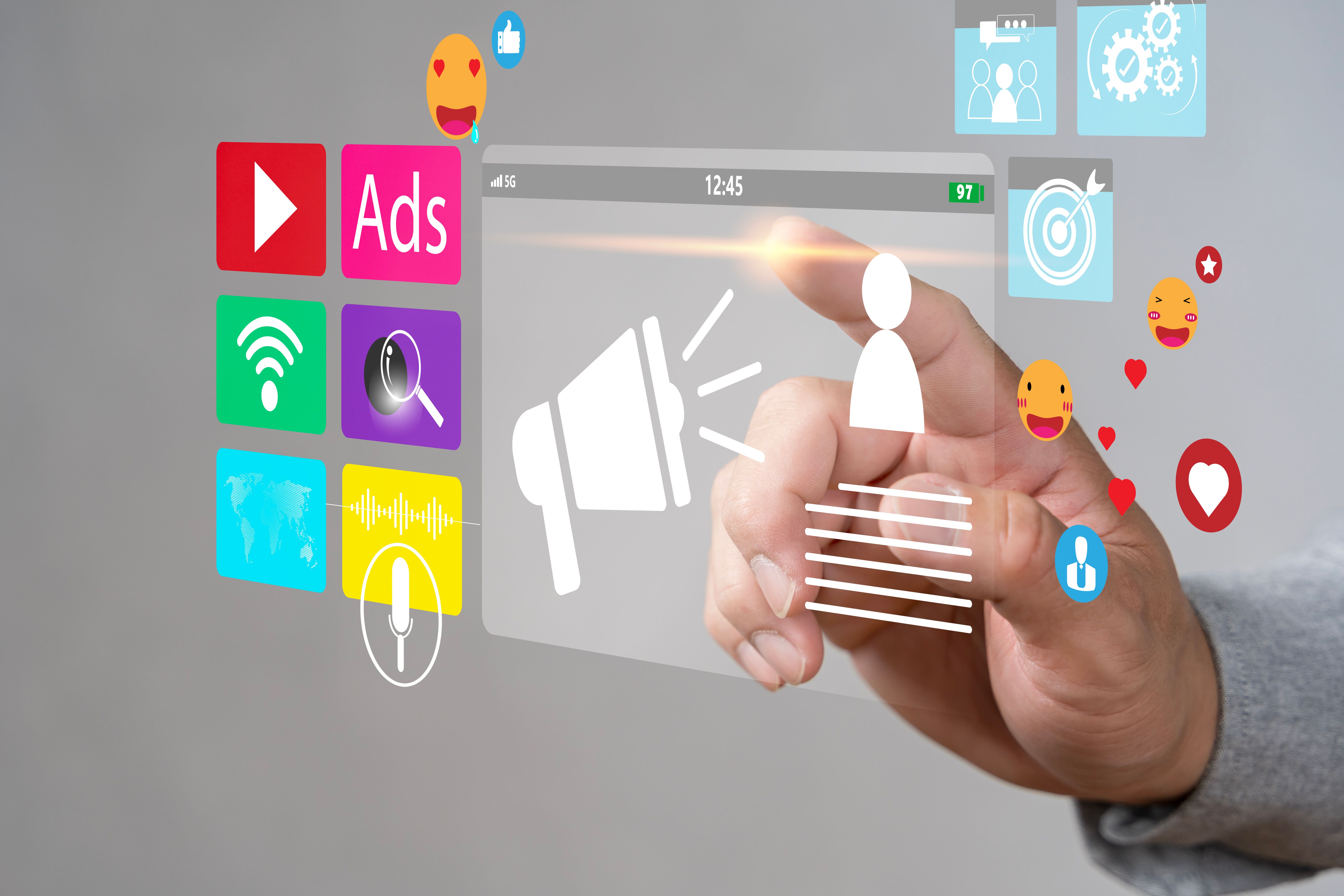 Digital marketing commerce online sale concept, Promotion of products or services through digital channels search engine