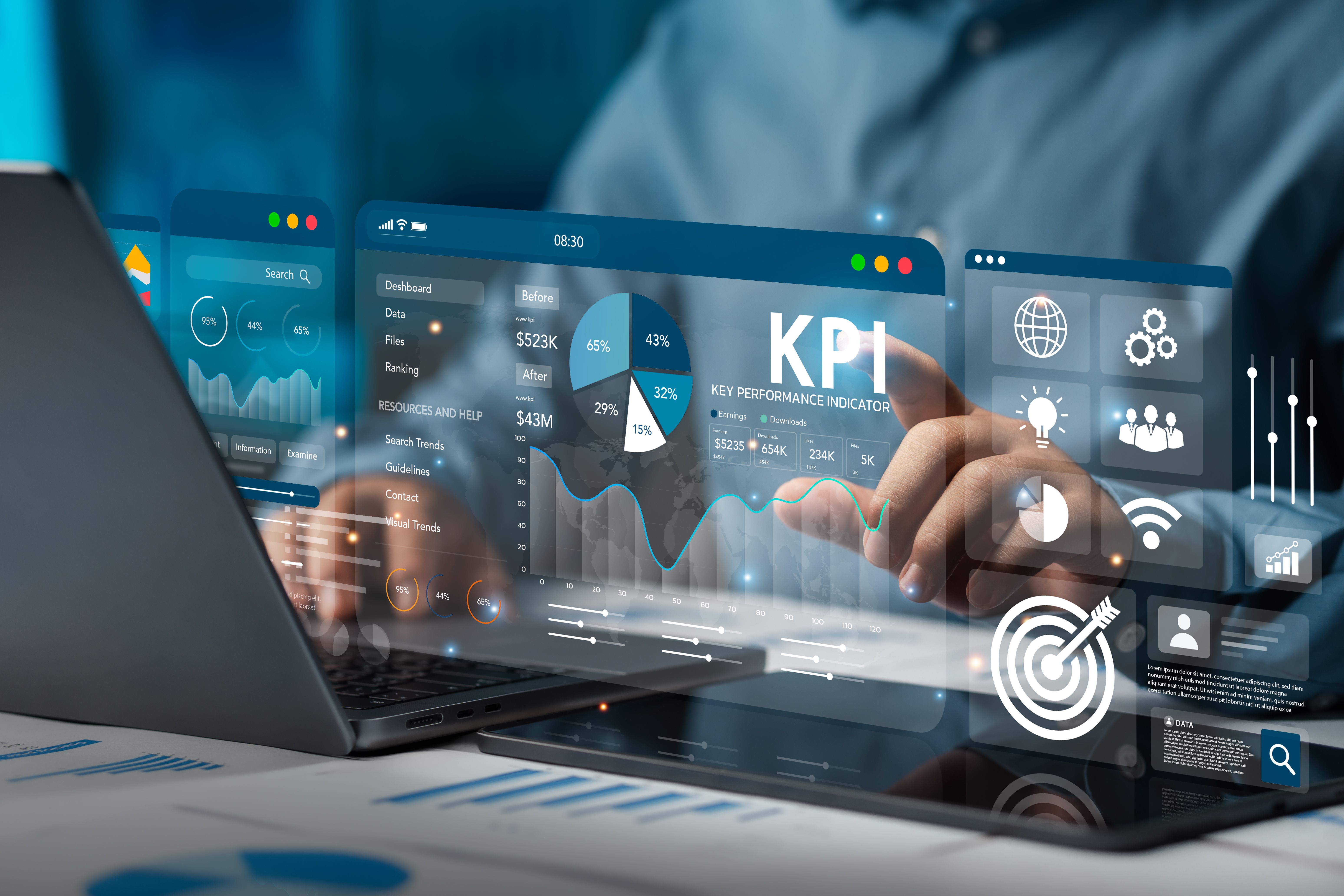 KPI key performance indicator The concept of analyzing dashboards of key performance indicators (KPIs) using Business Intelligence (BI) systems to measure performance against planned targets, success.