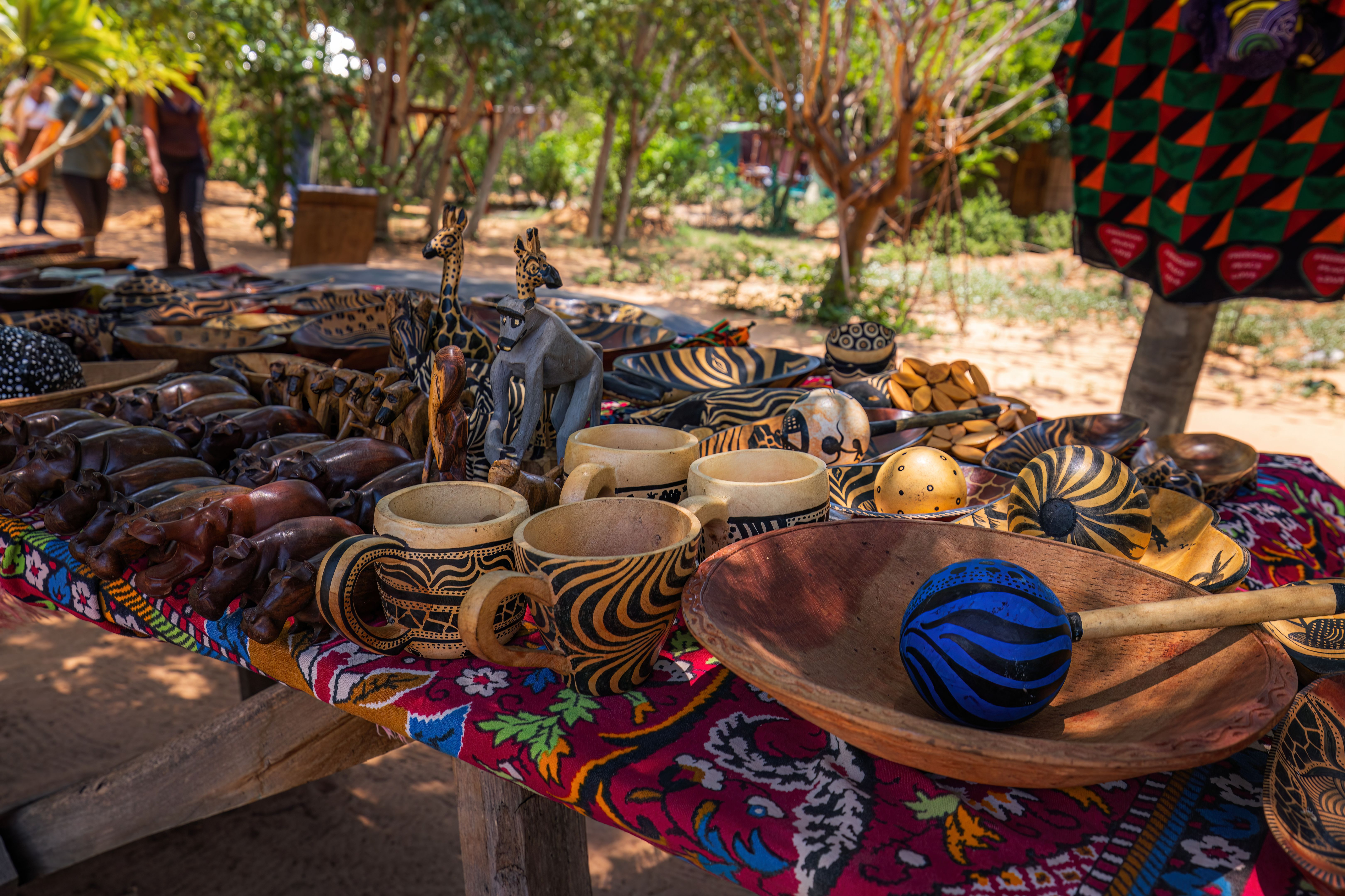 Vibrant African Market Display of Handcrafted Artifacts in Zambia