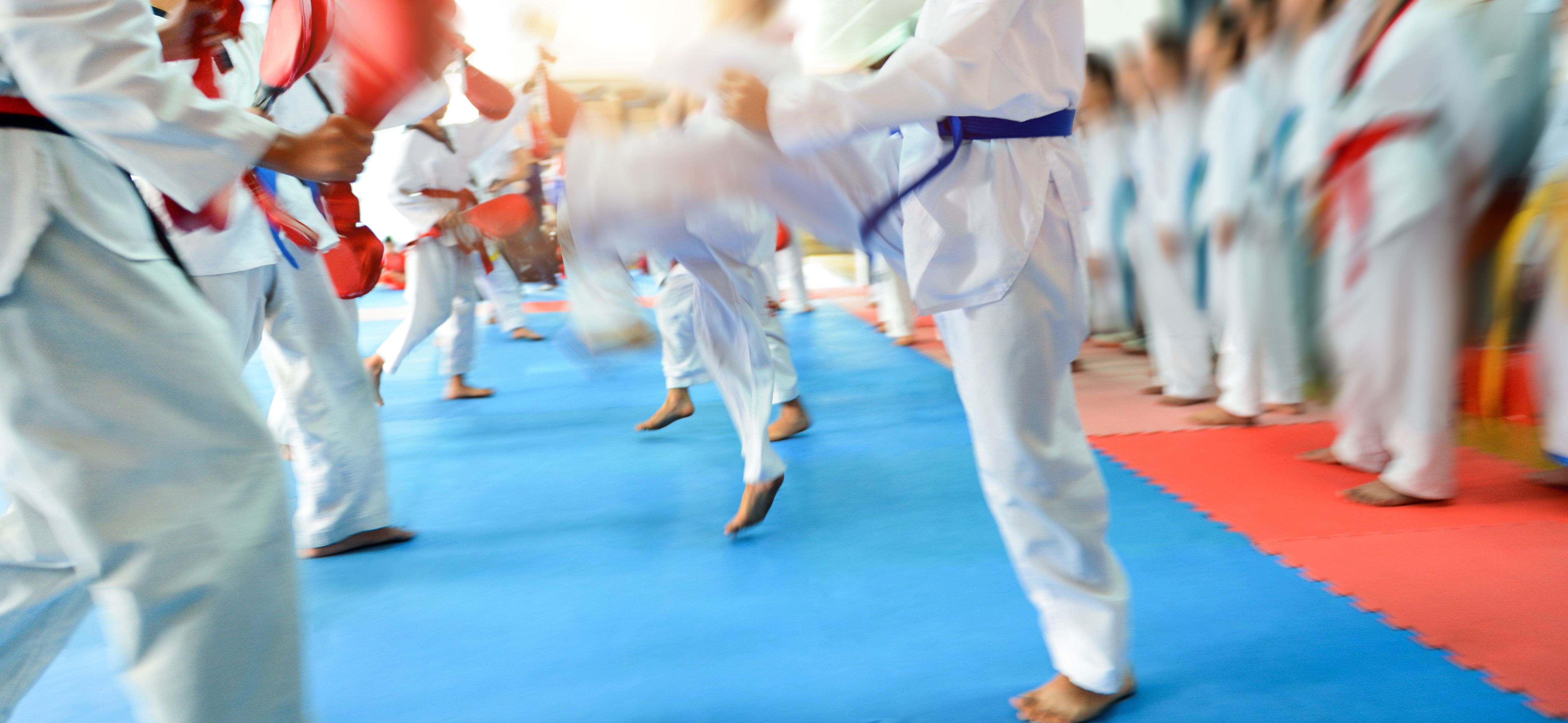 People in martial arts training exercising taekwondo with blur motion People in martial arts training exercising taekwondo with blur motion
