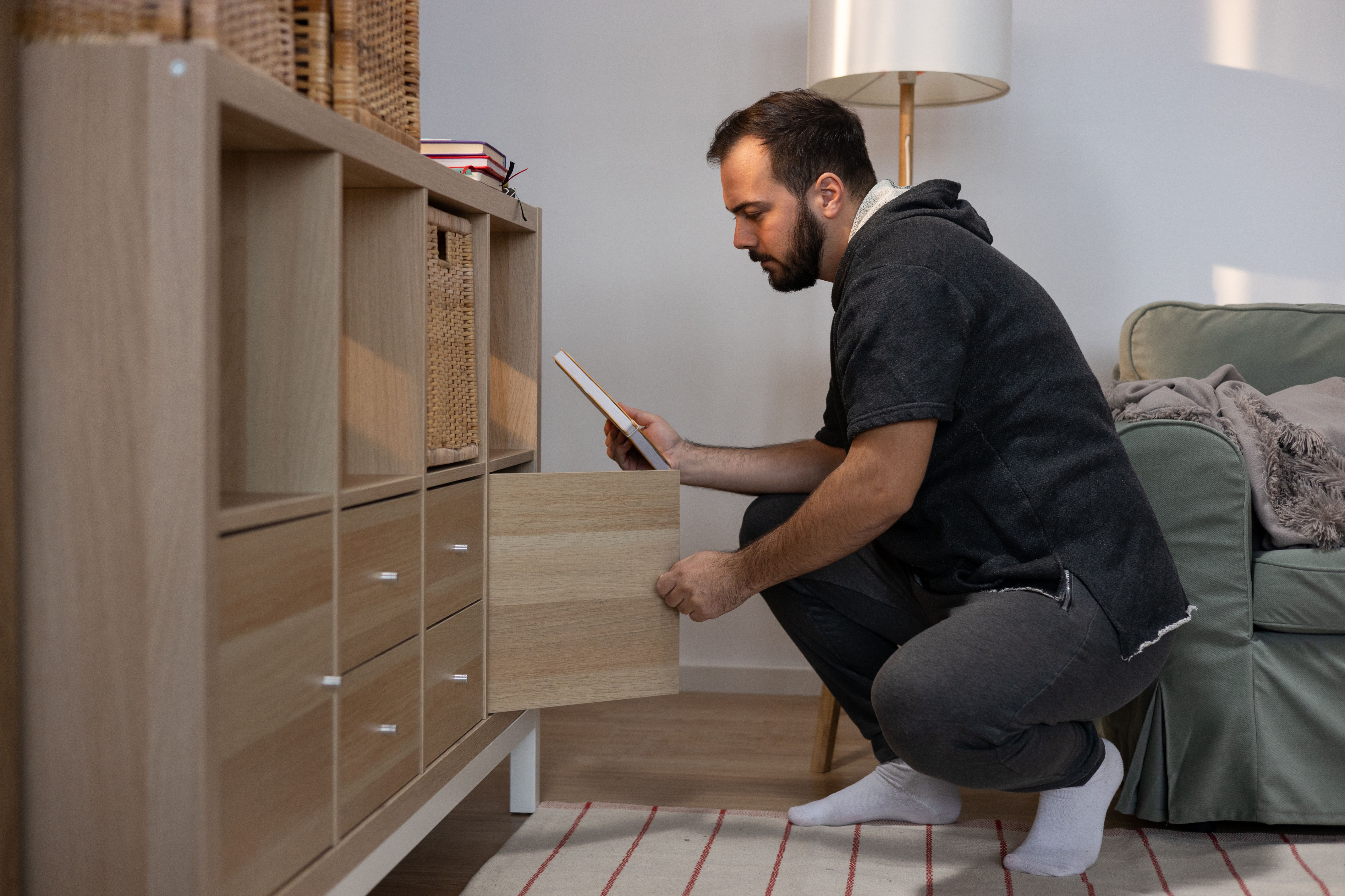 customer inspecting furniture