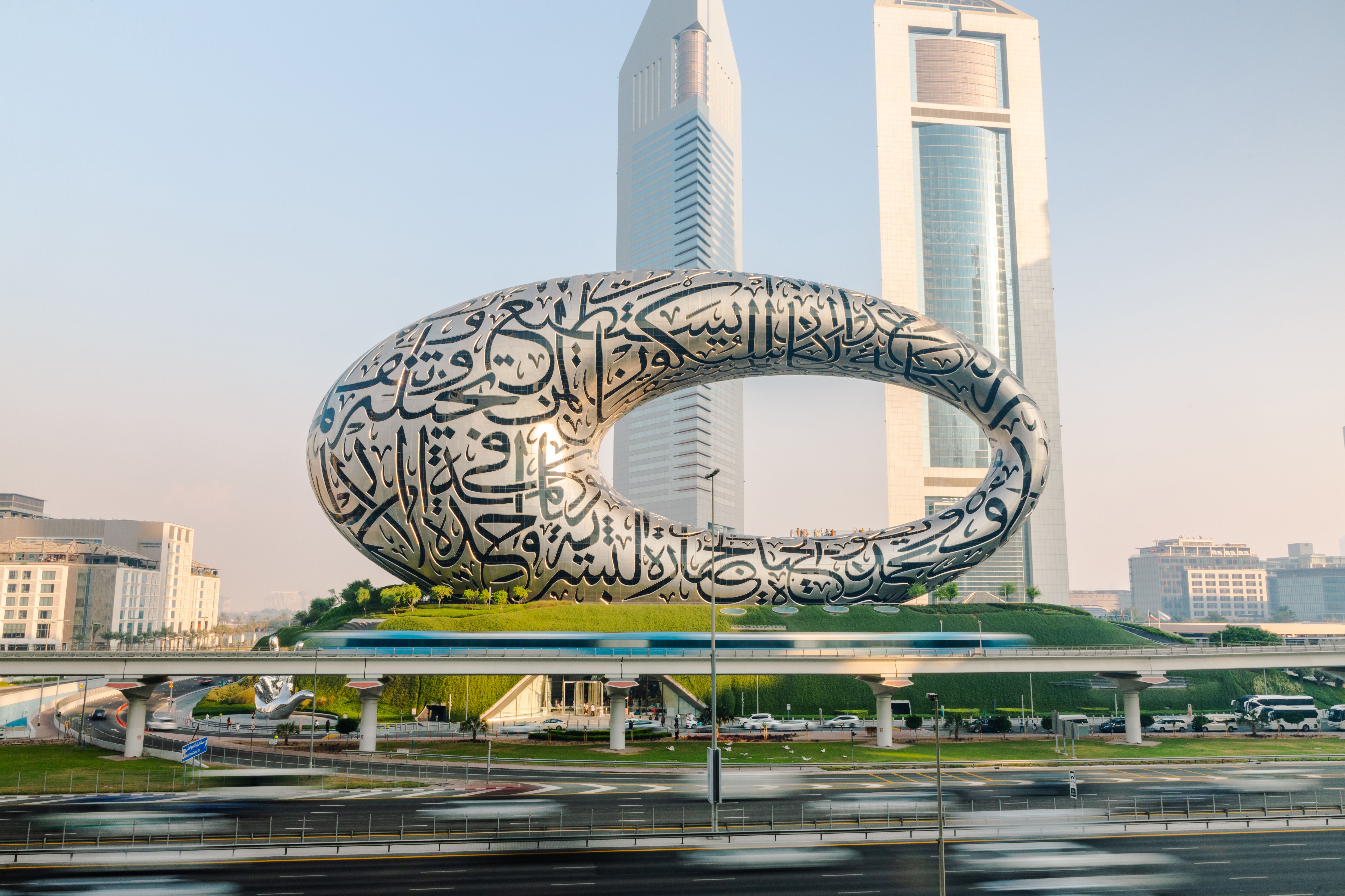 Timelapse of the Museum of the Future in Dubai and Sheikh Zayed road
