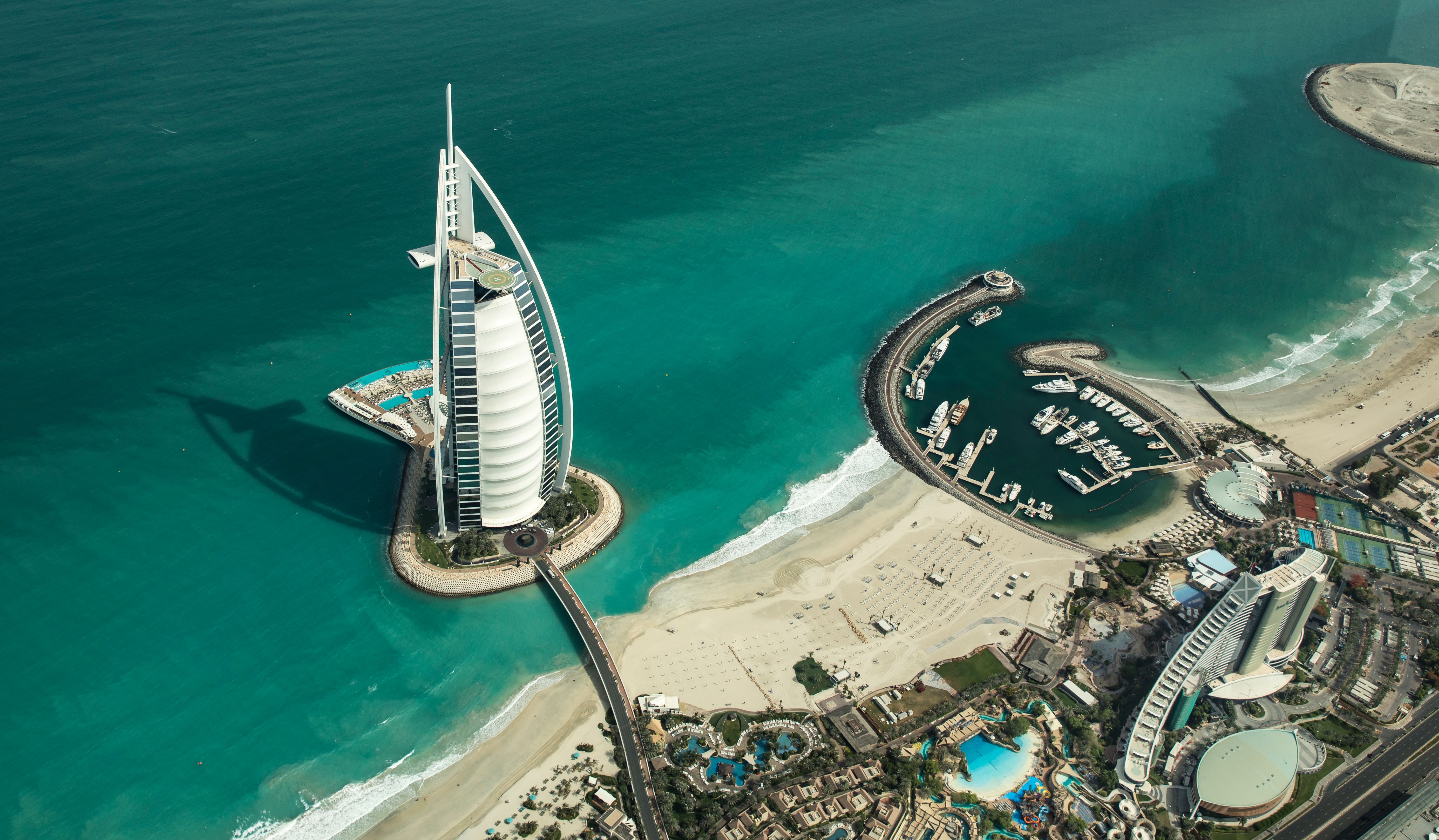 aerial view of Burj al Arab Hotel in Dubai