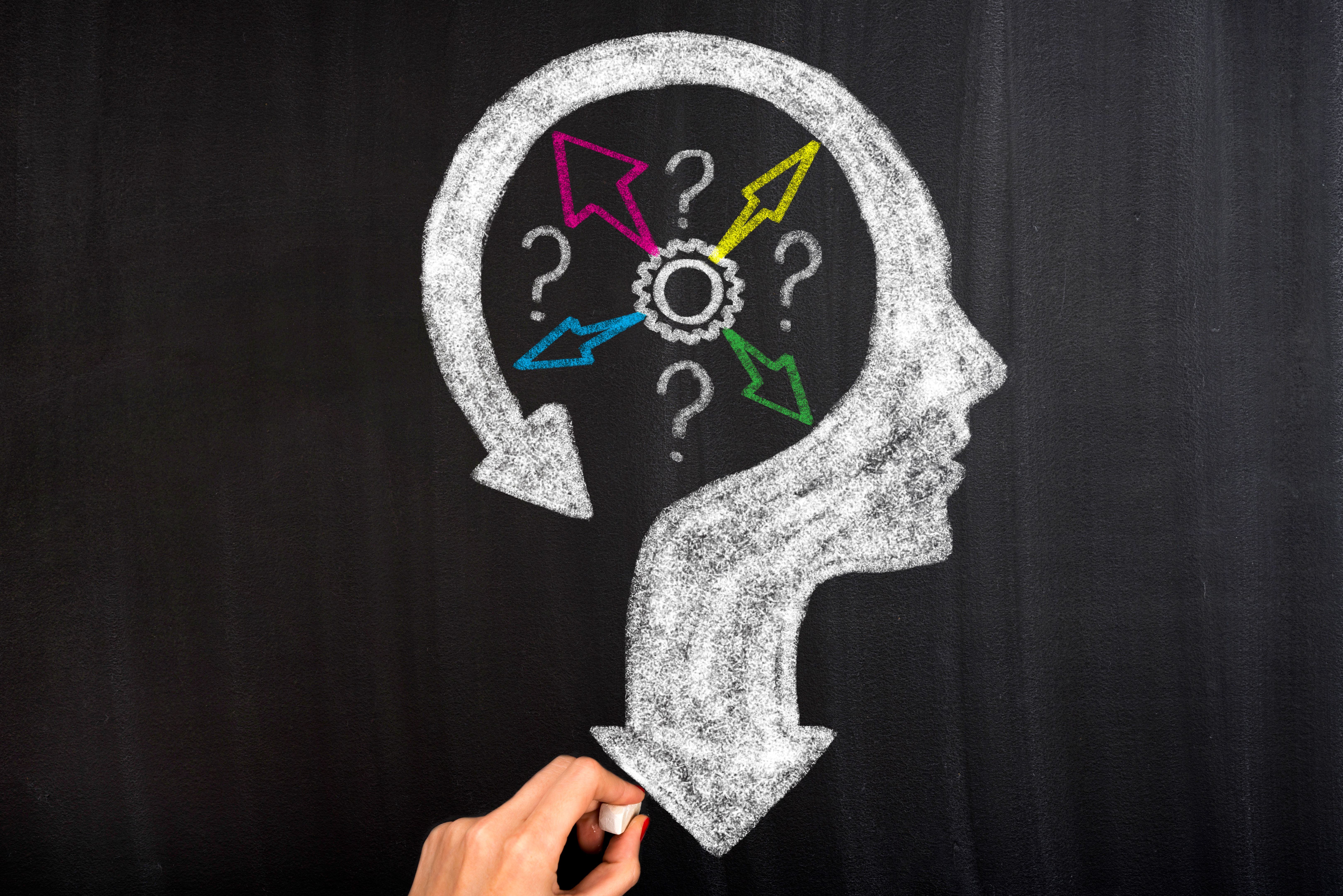 Thoughts and options head with arrows Thoughts and options head with arrows