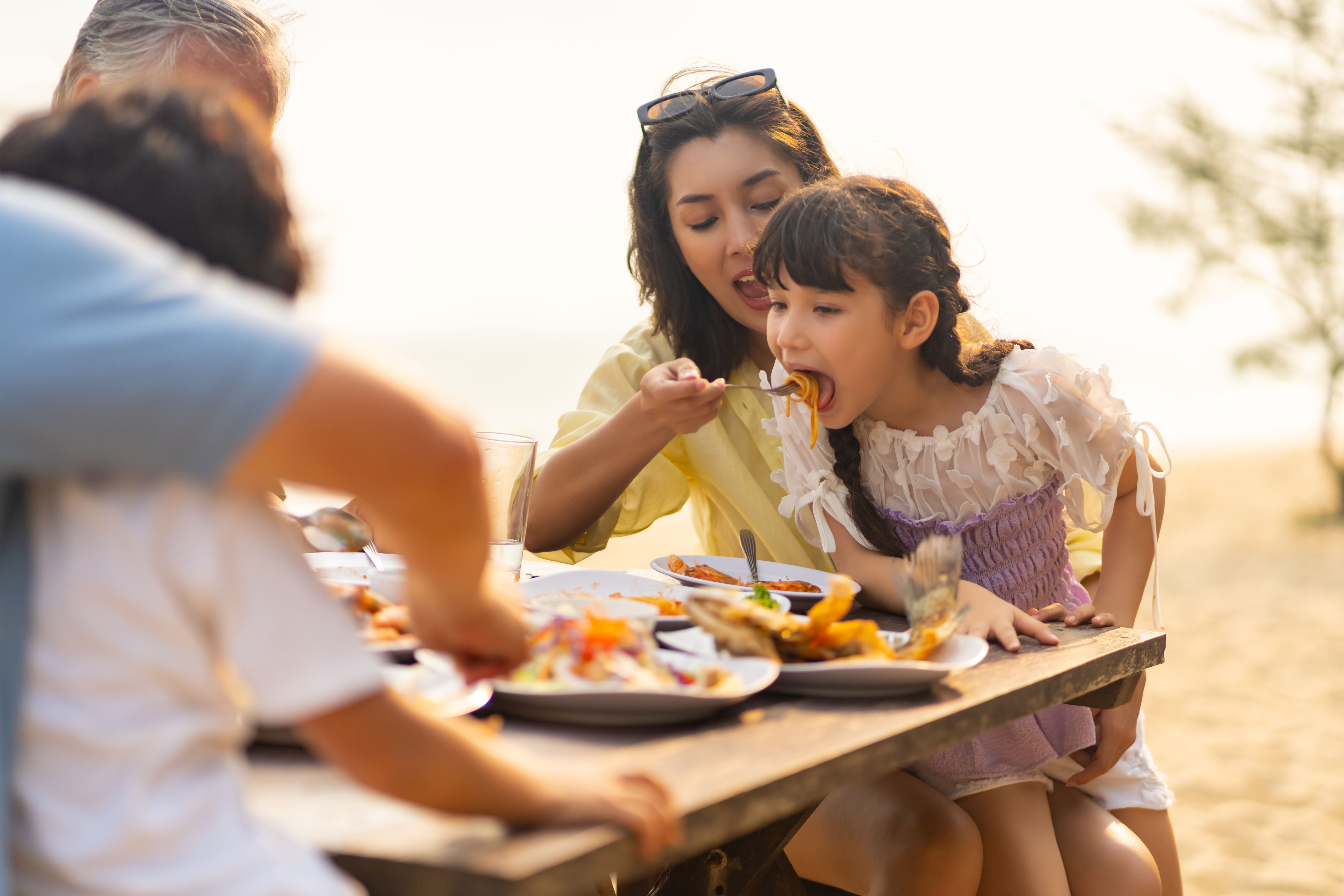 family enjoying food