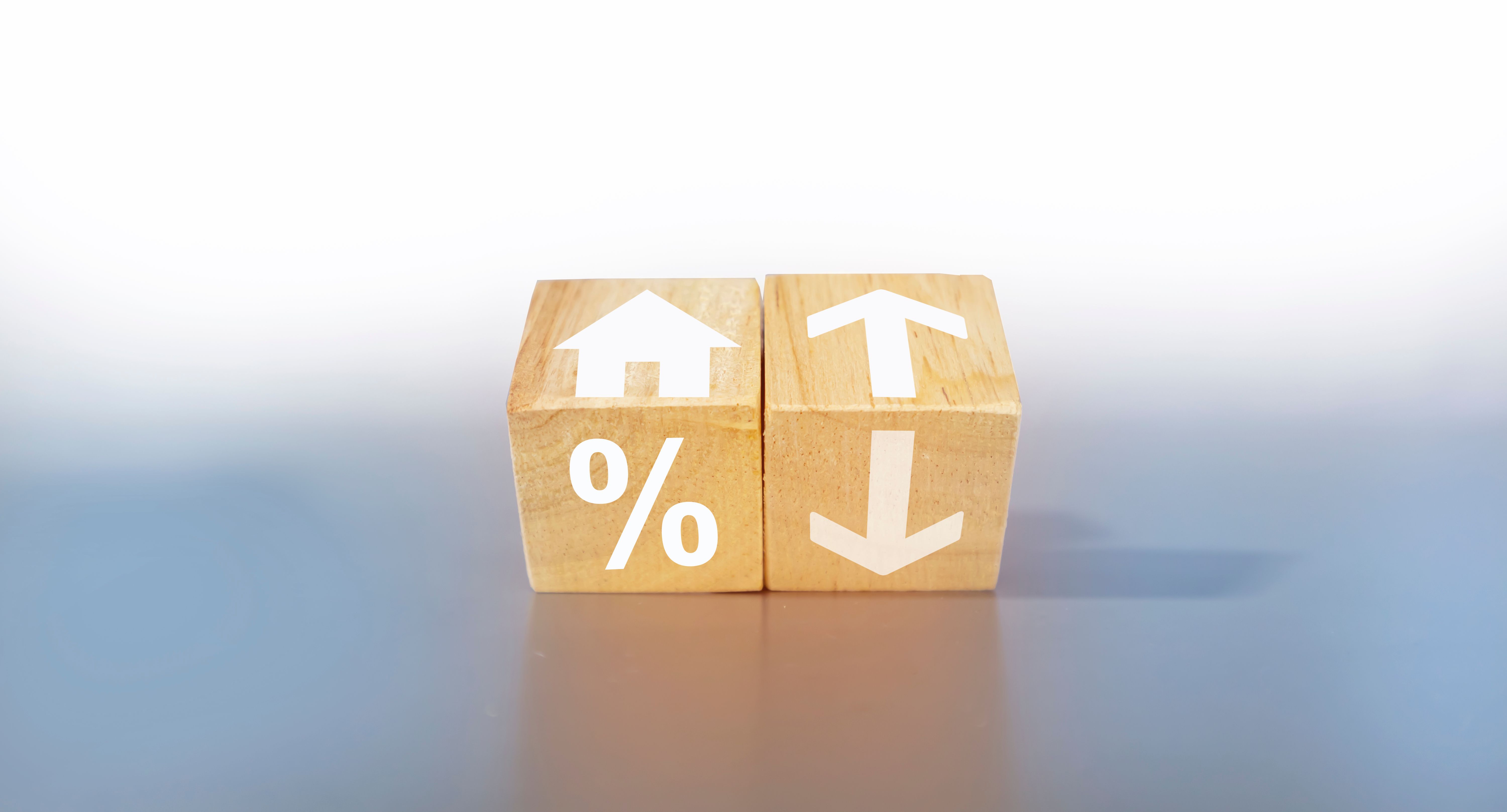 house business icon on wooden box light gray background,Percentage of home loan borrowing rates