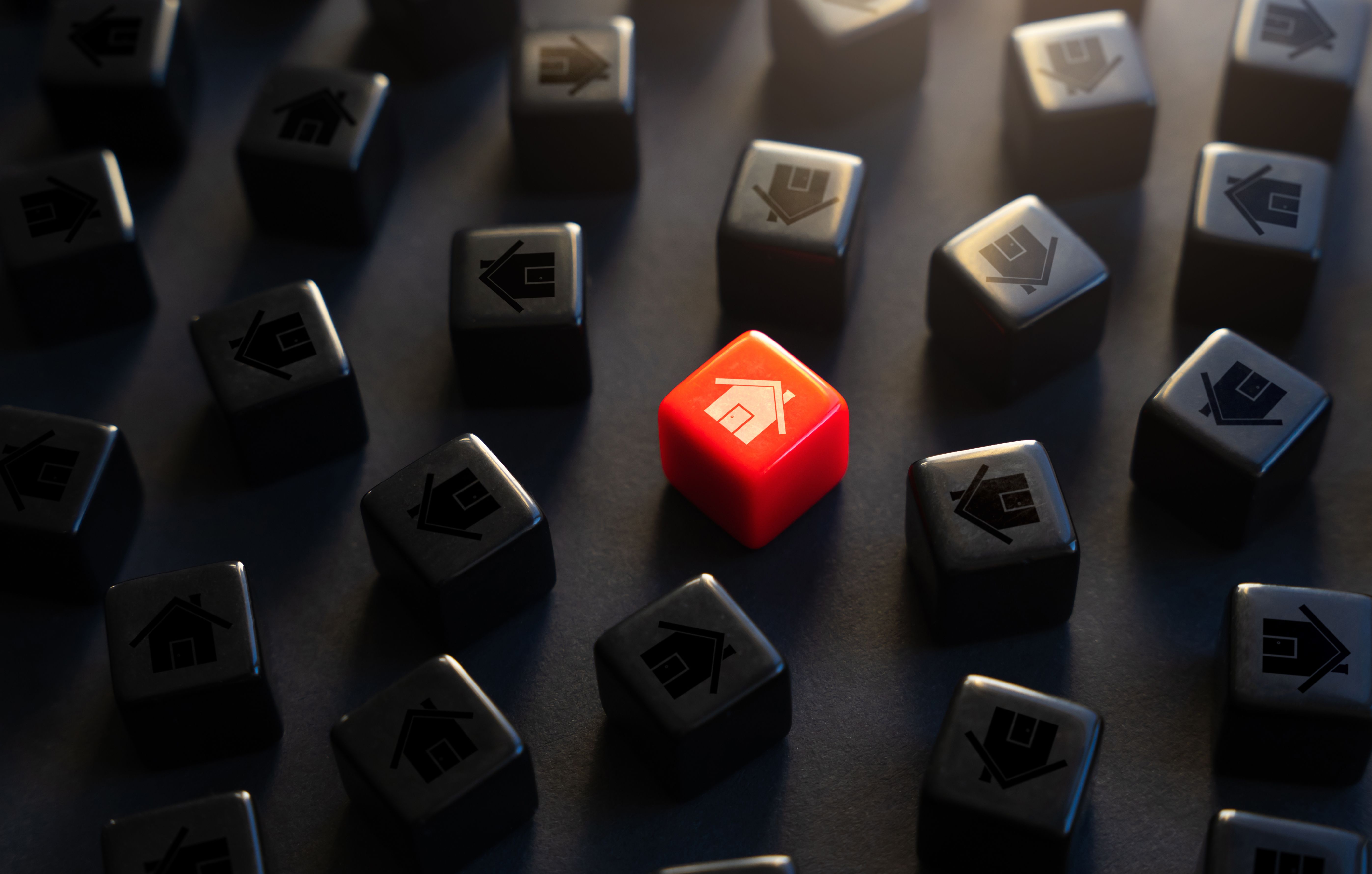 Red highlighted house among many options. Red highlighted house among many options.