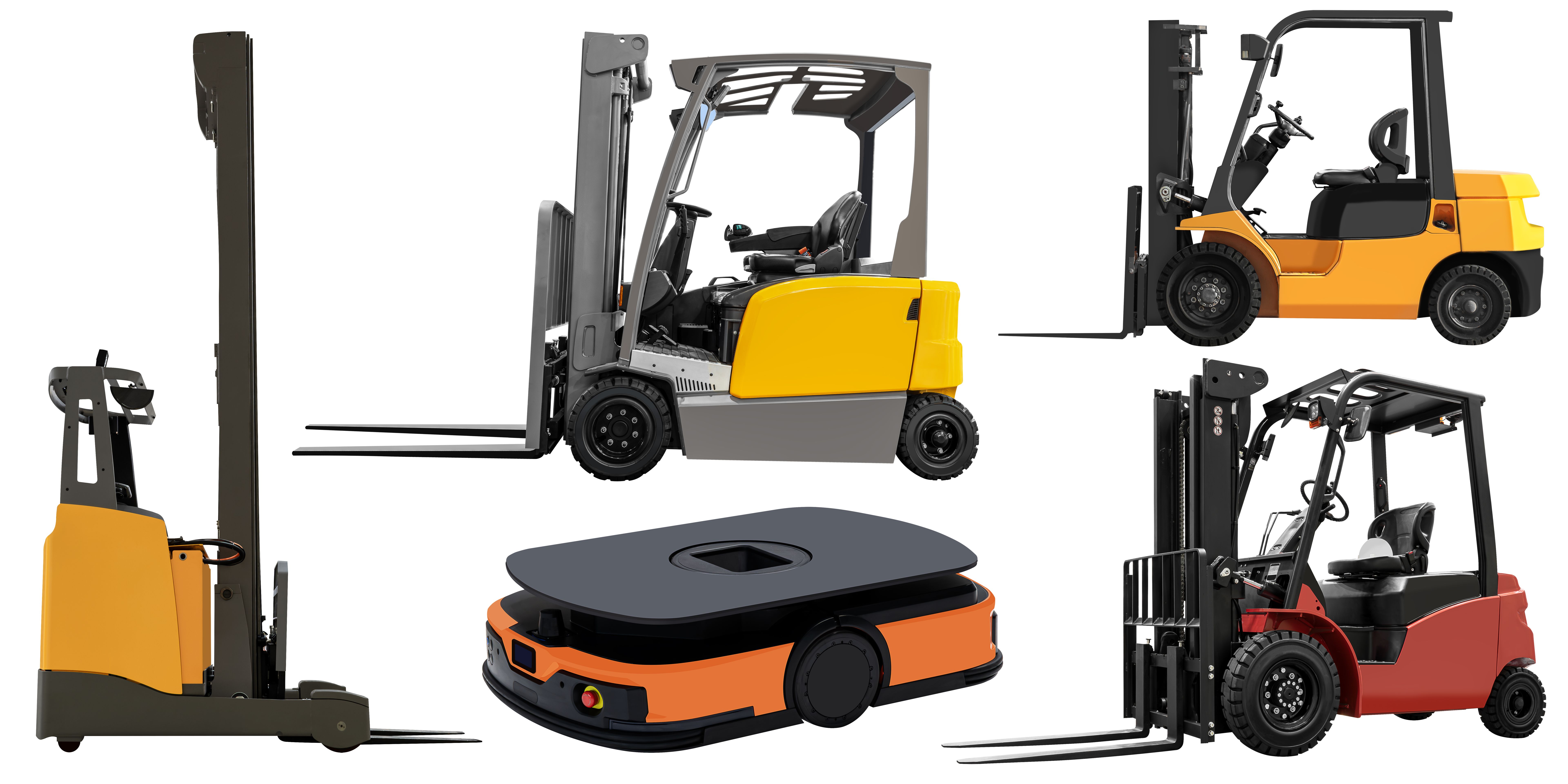 Collection set forklift isolated on white background with clipping path