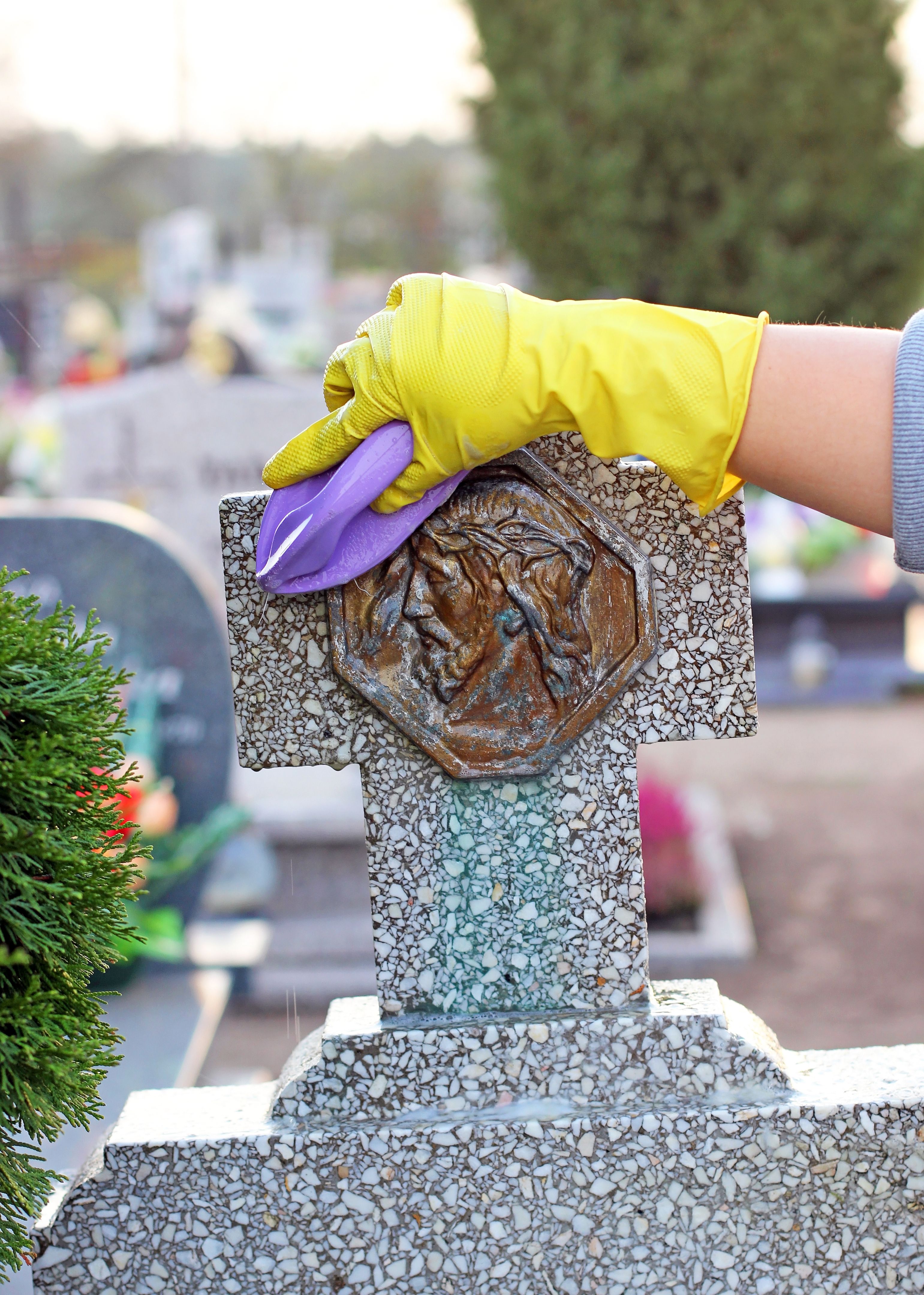 cleaning of the monument at cemetery