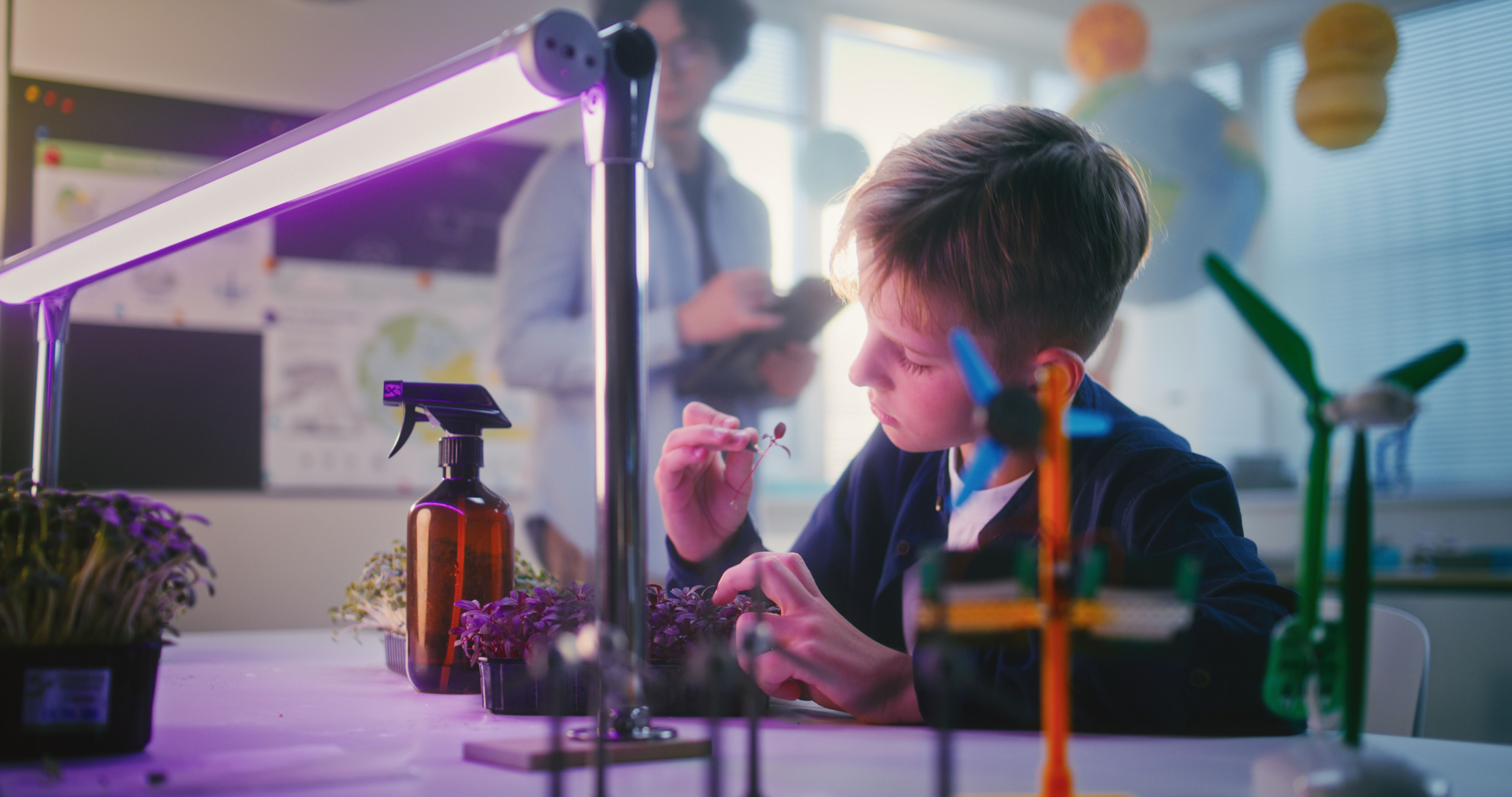 child studying science