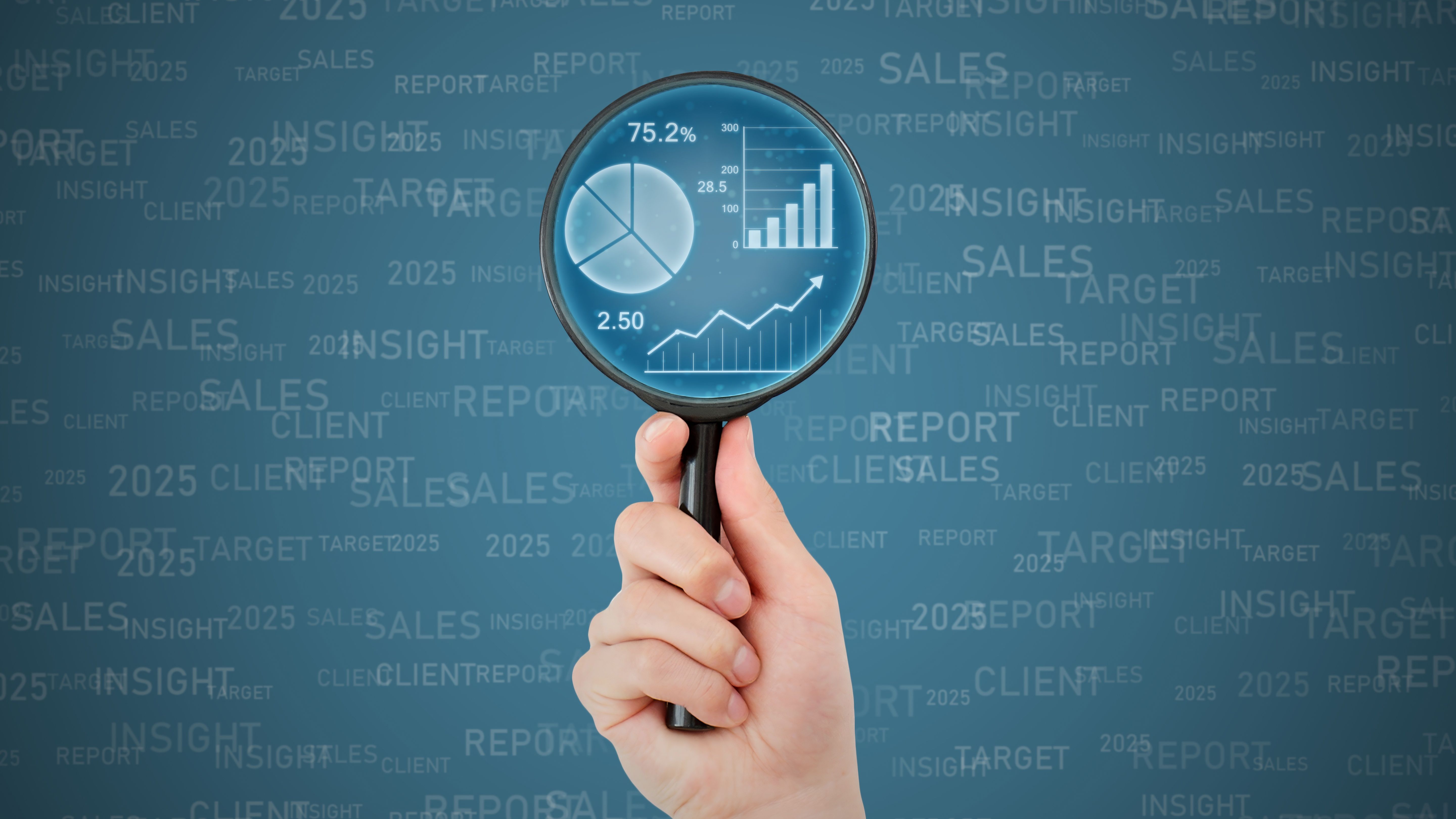 Hands doing research using a magnifying glass