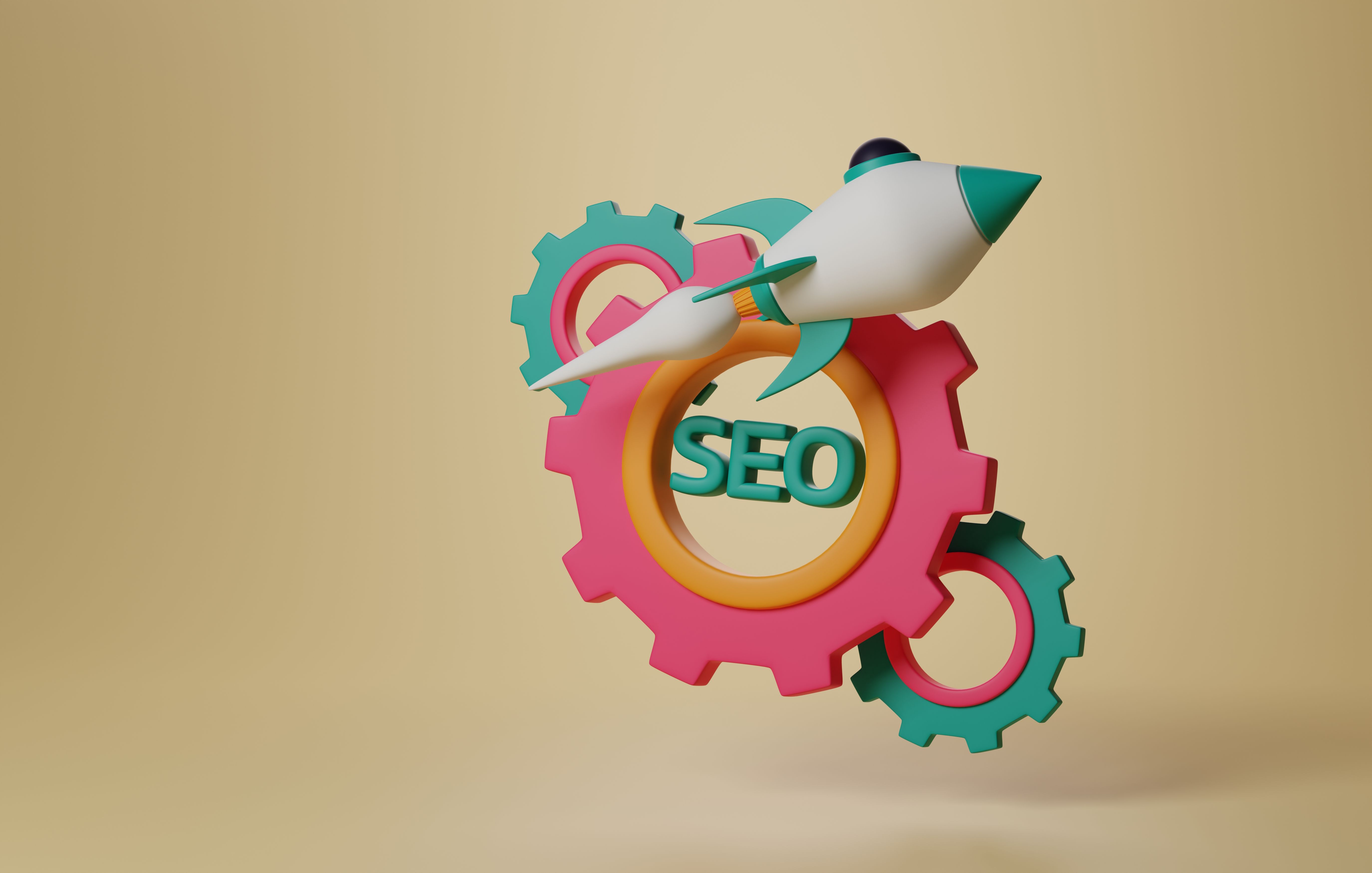SEO Optimization with Rocket Launch for Digital Marketing Strategy. 3D Render
