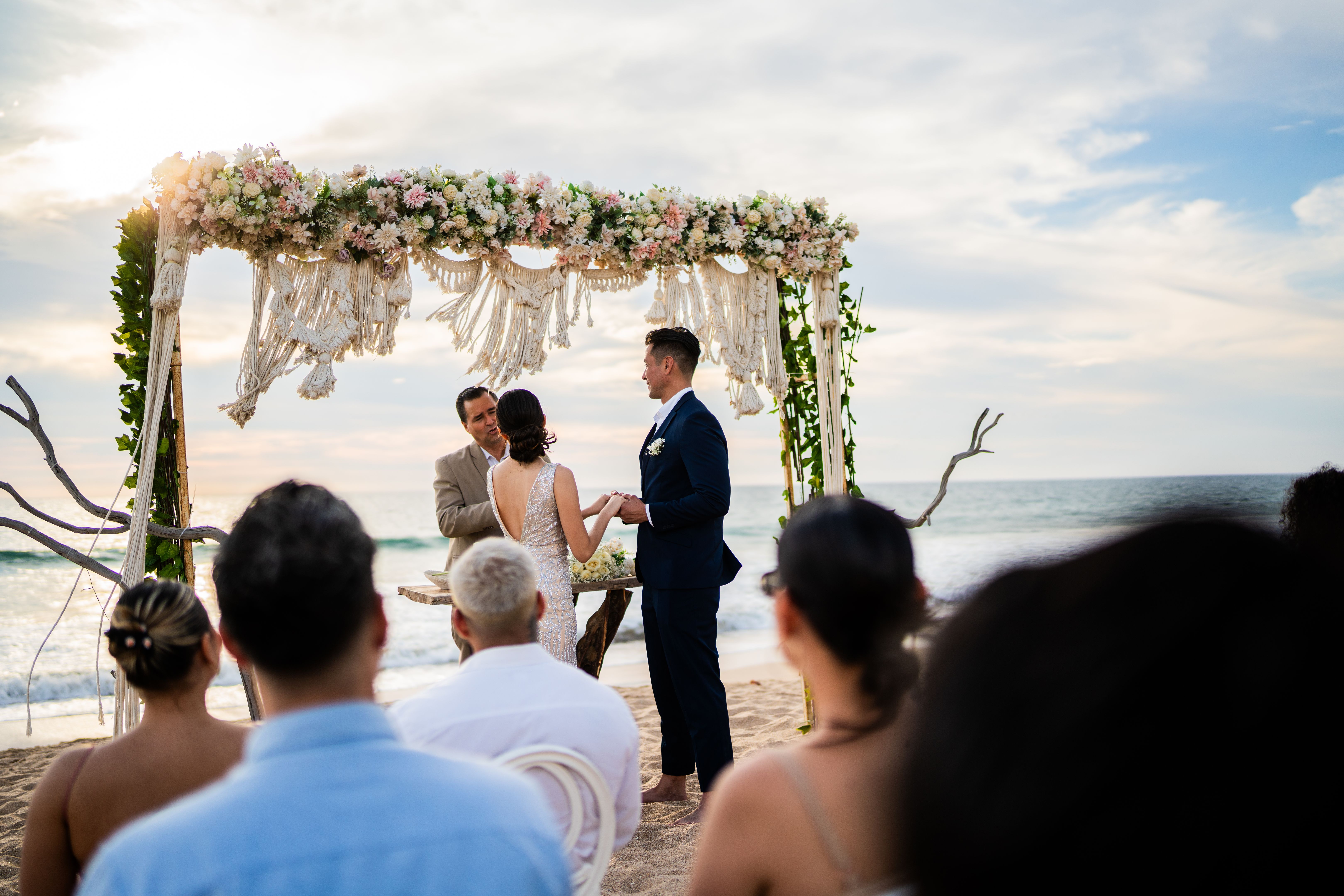 Symbolic wedding ceremony in Mauritius at sunset