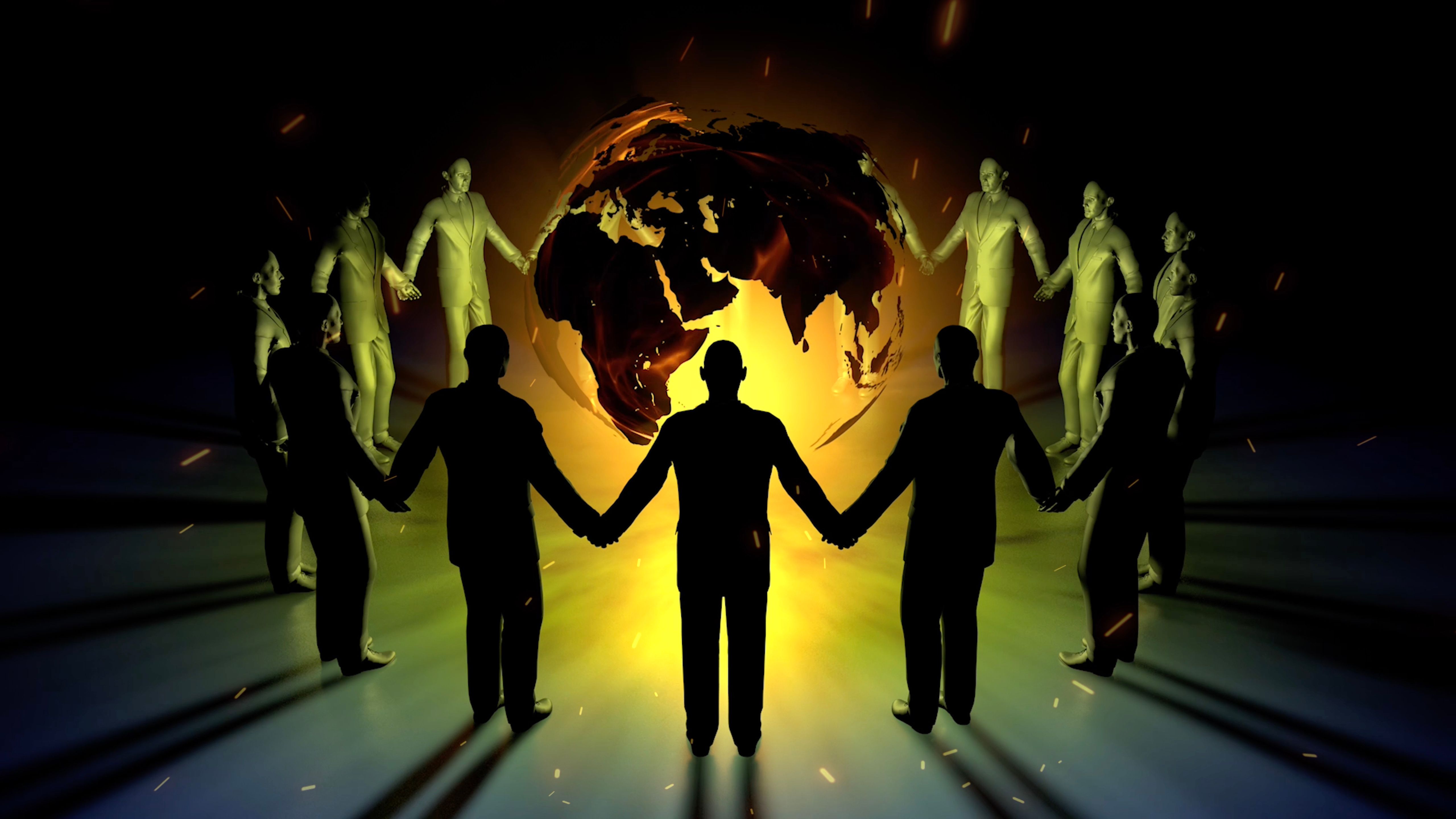 Politicians Holding Hands Around Burning World