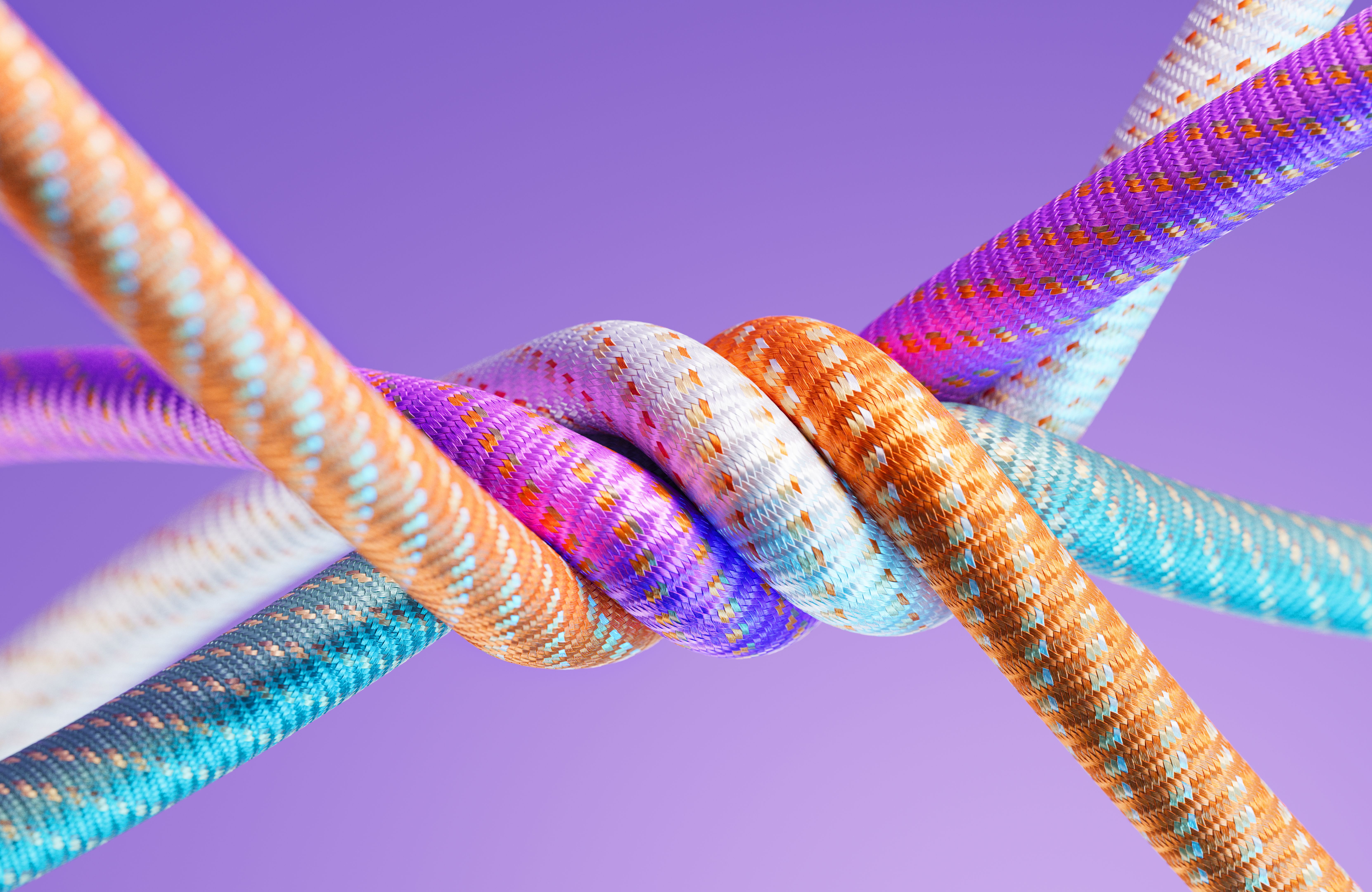 Colorful Paracords On Purple Background - Unity Concept