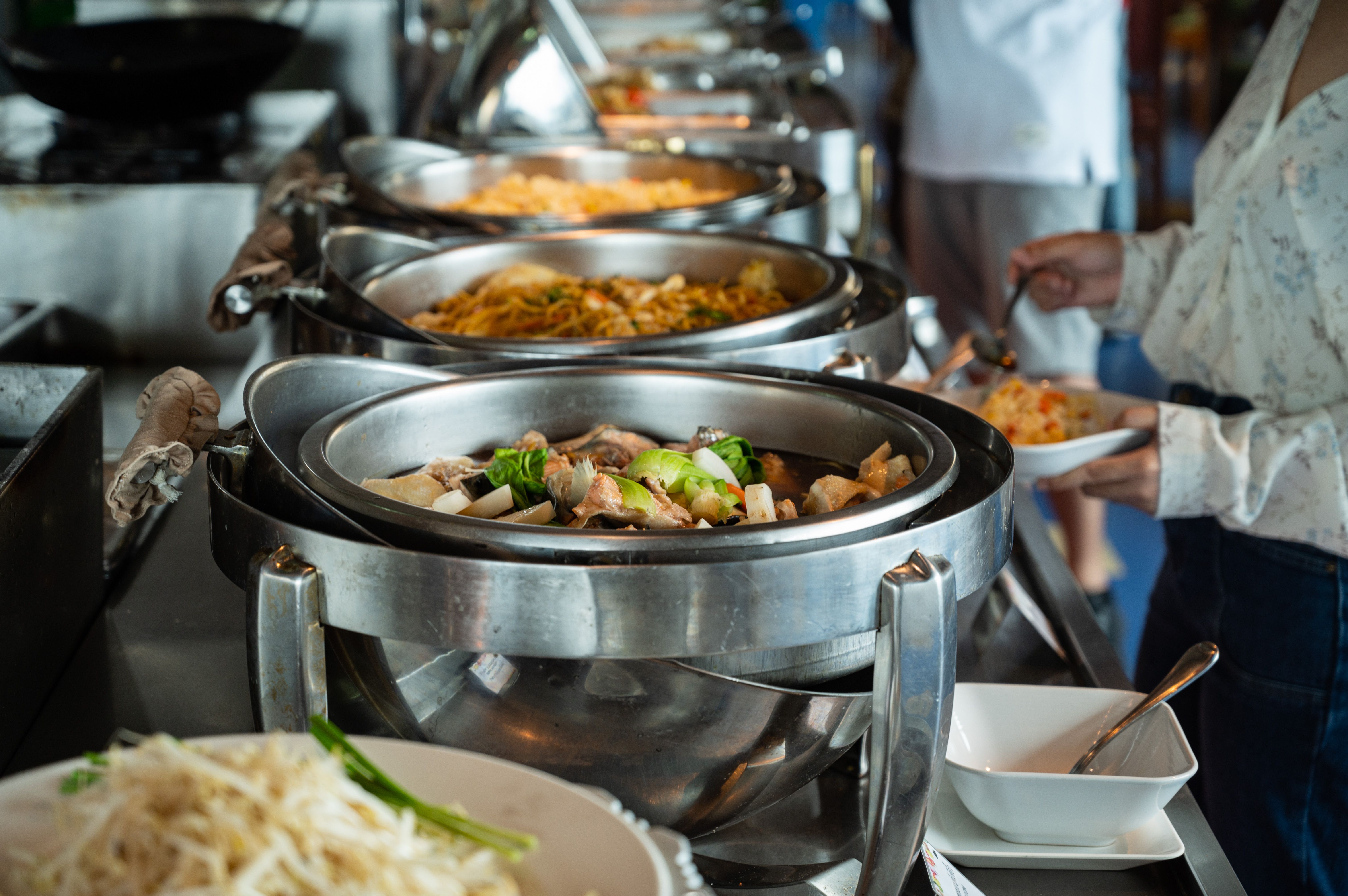 buffet food, catering food party at restaurant, mini canapes, snacks and appetizers