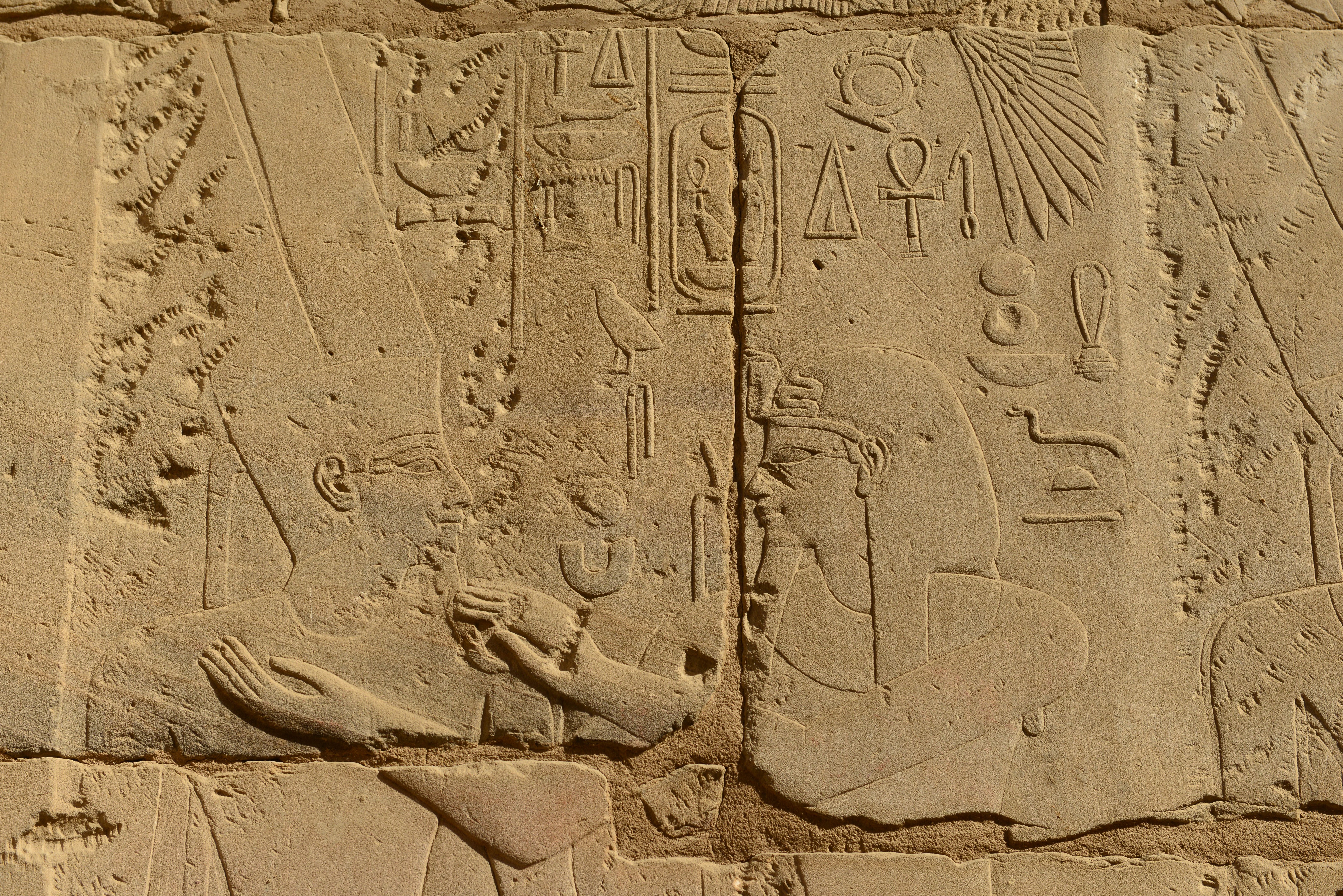 Luxor Temple, Luxor City, Egypt, Africa, the Hieroglyphs and carvings inside the temple.