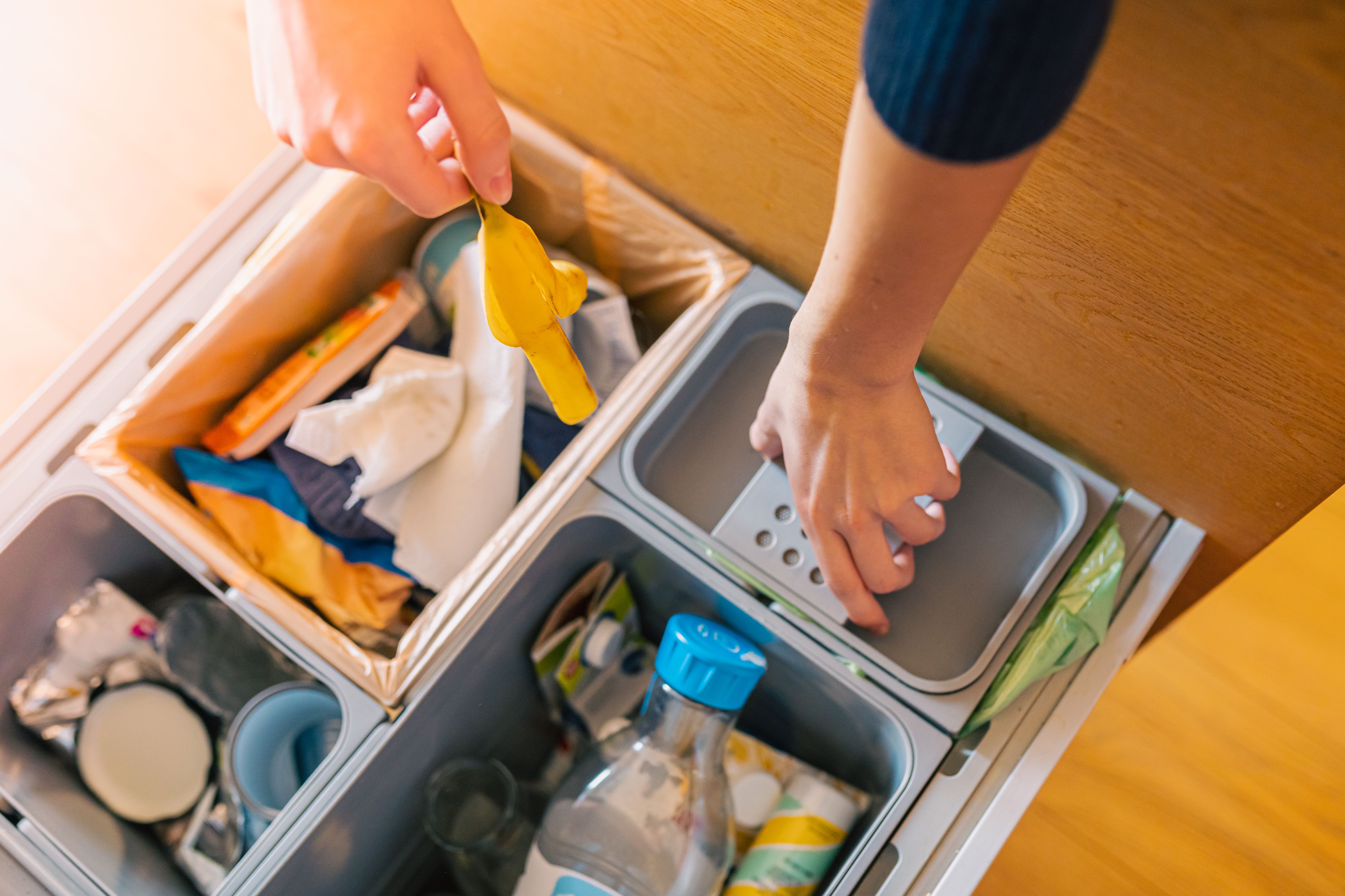 people sorting waste
