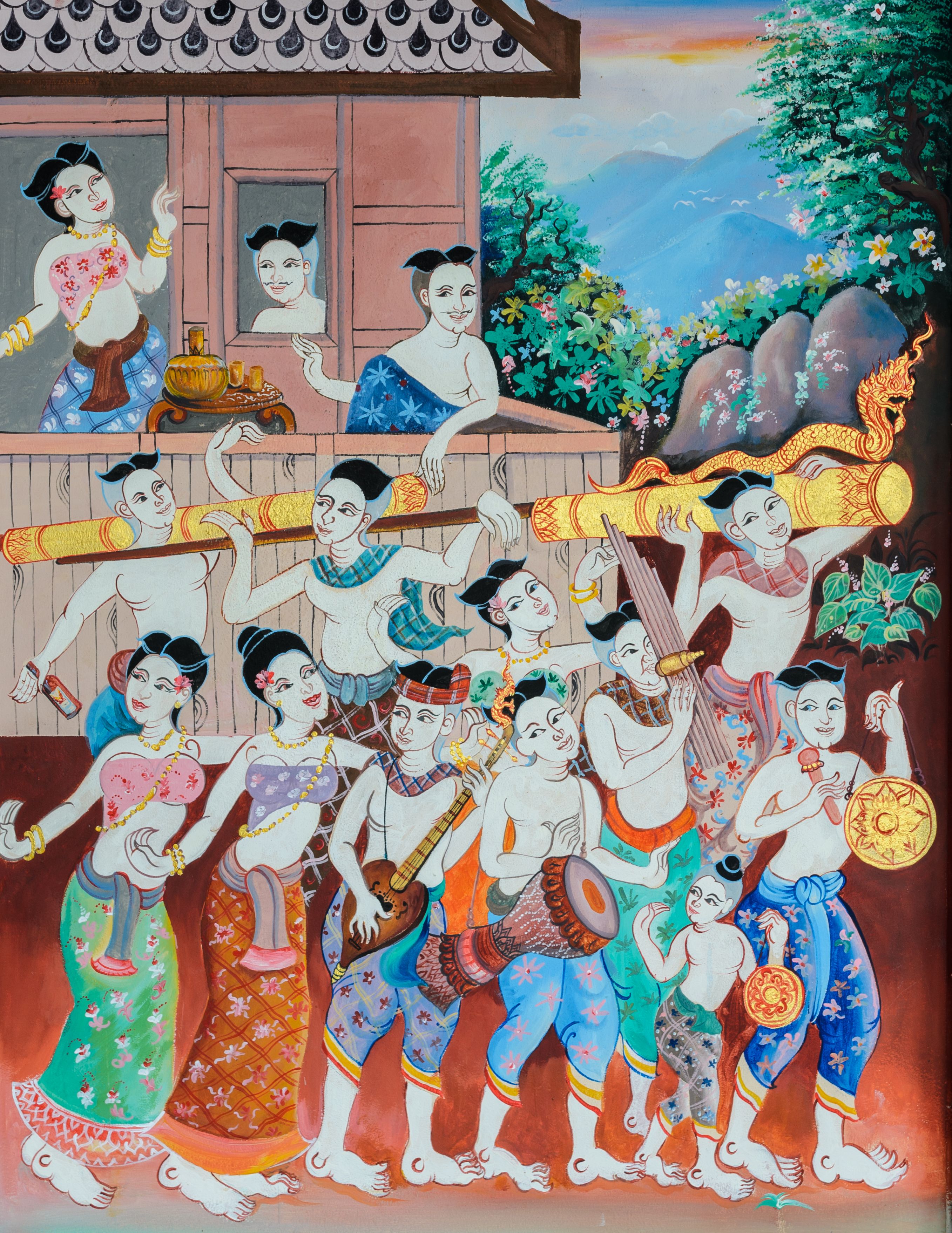 Native Thai mural painting of Rocket festival