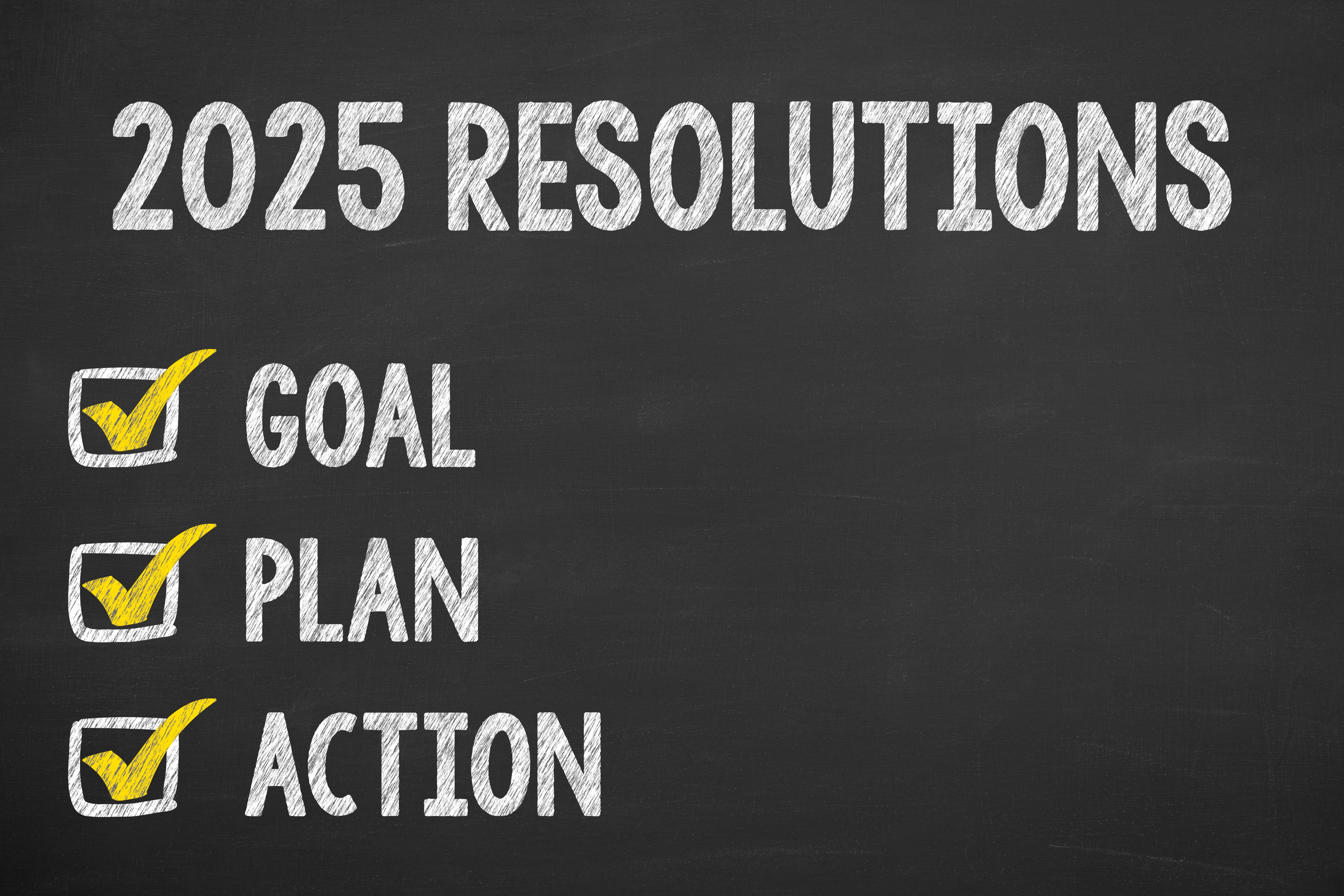 New Year 2025 Resolutions on Chalkboard Background New Year 2025 Resolutions on Chalkboard Background