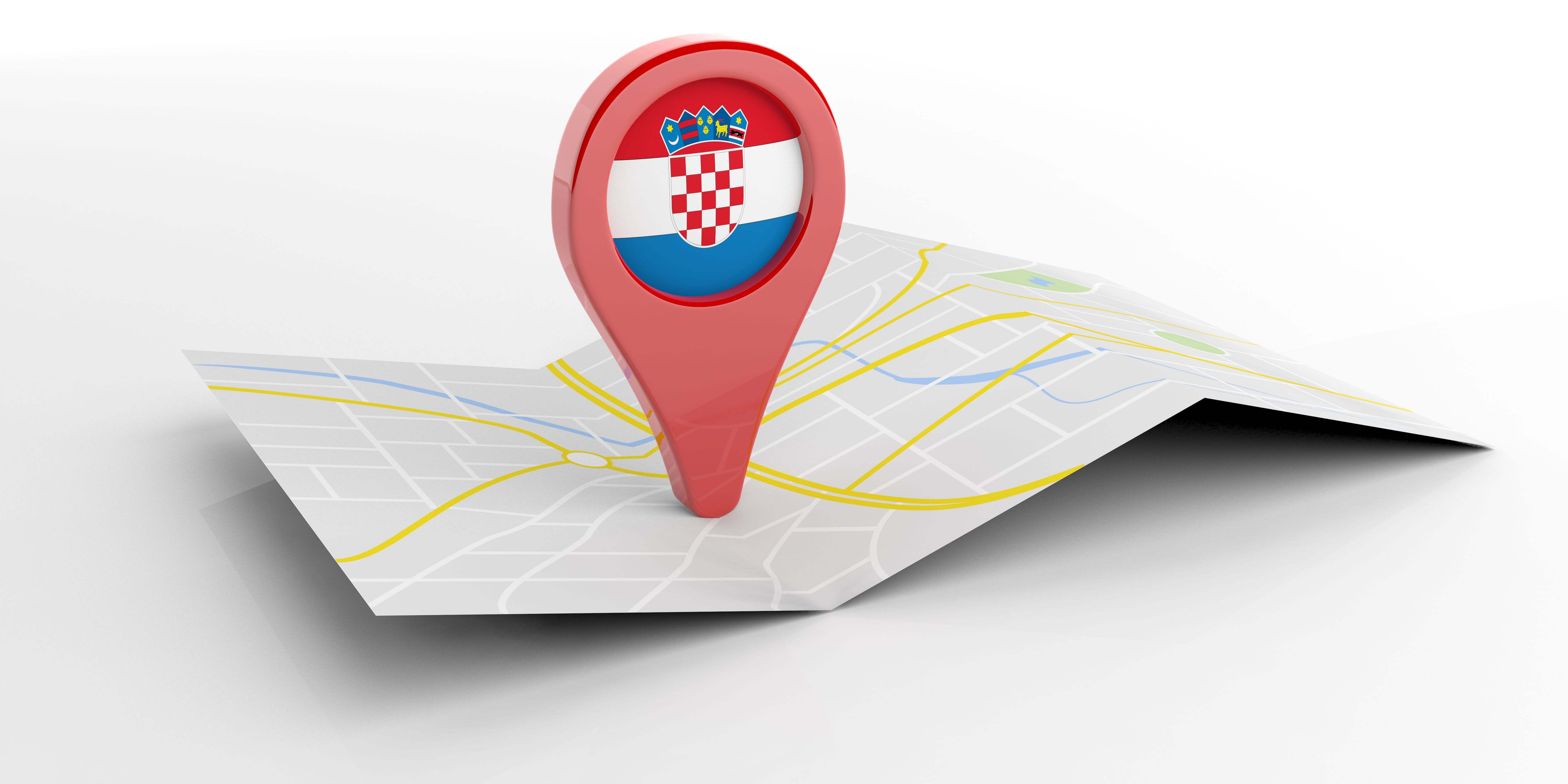Croatia map pointer on white background. 3d illustration