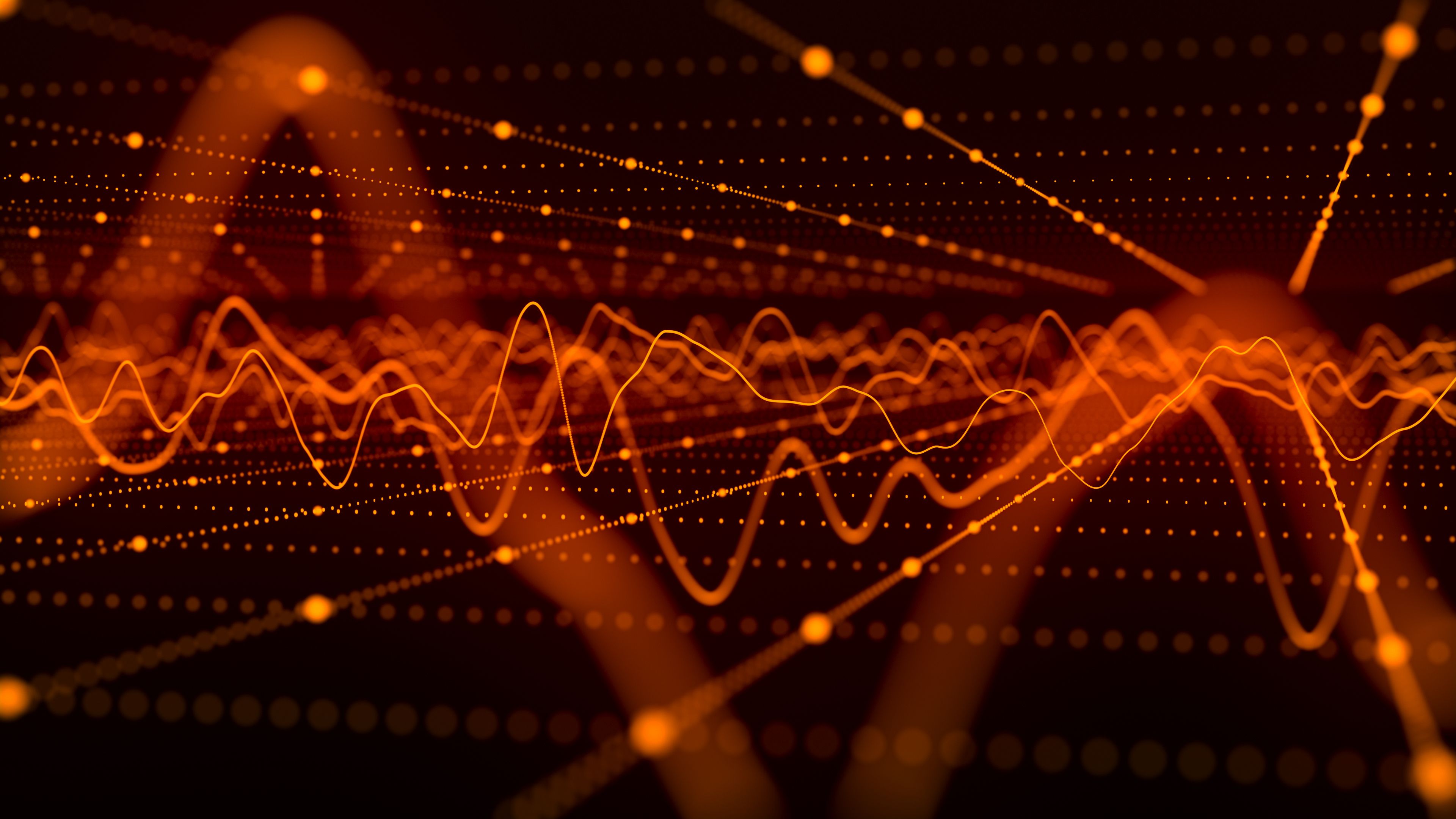 Technology background. Abstract circular wave of particles. Futuristic abstract waves, glowing mesh curves, dynamic flow. Diagram. Visualization of sound waves. 3D rendering.