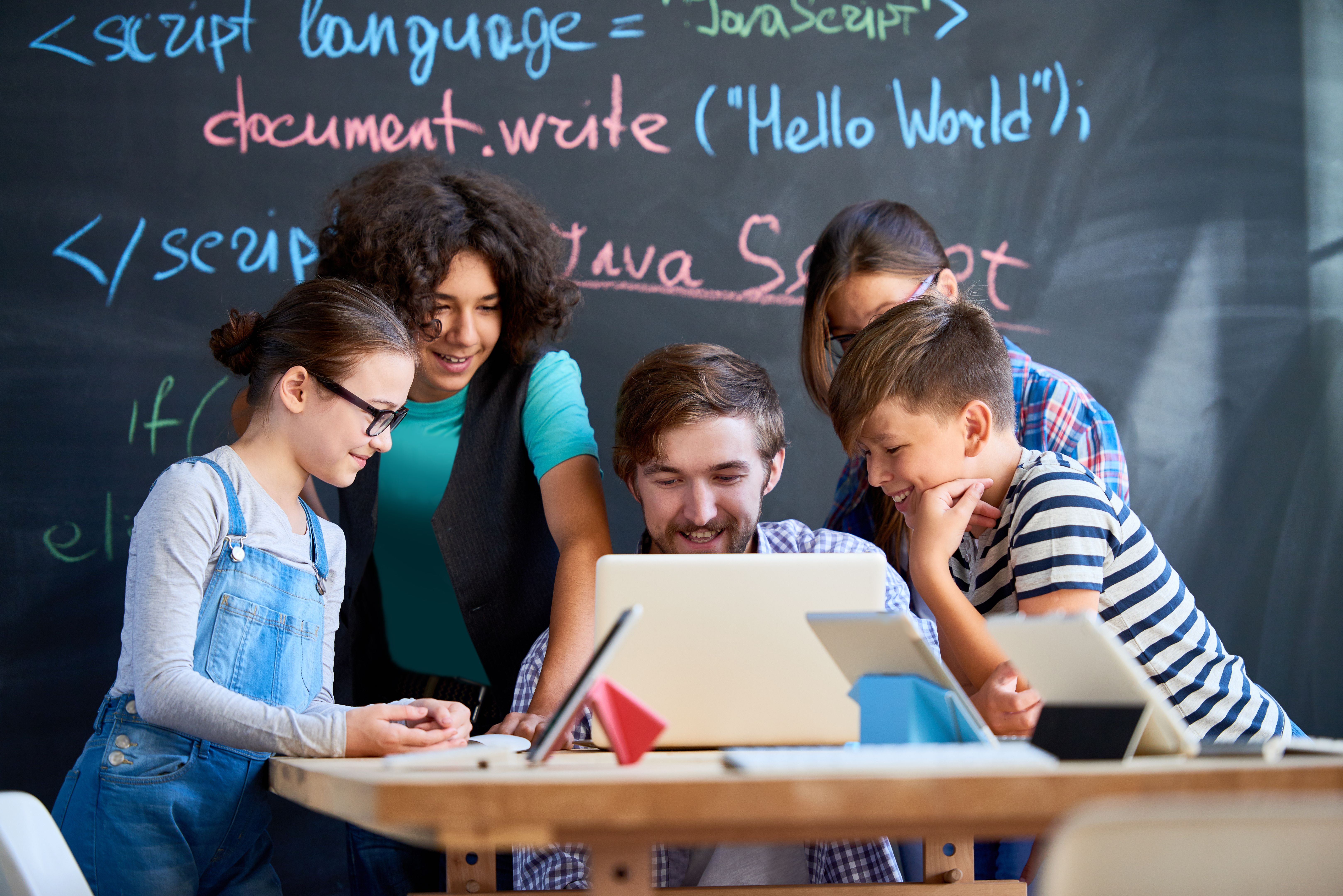 students playing educational games