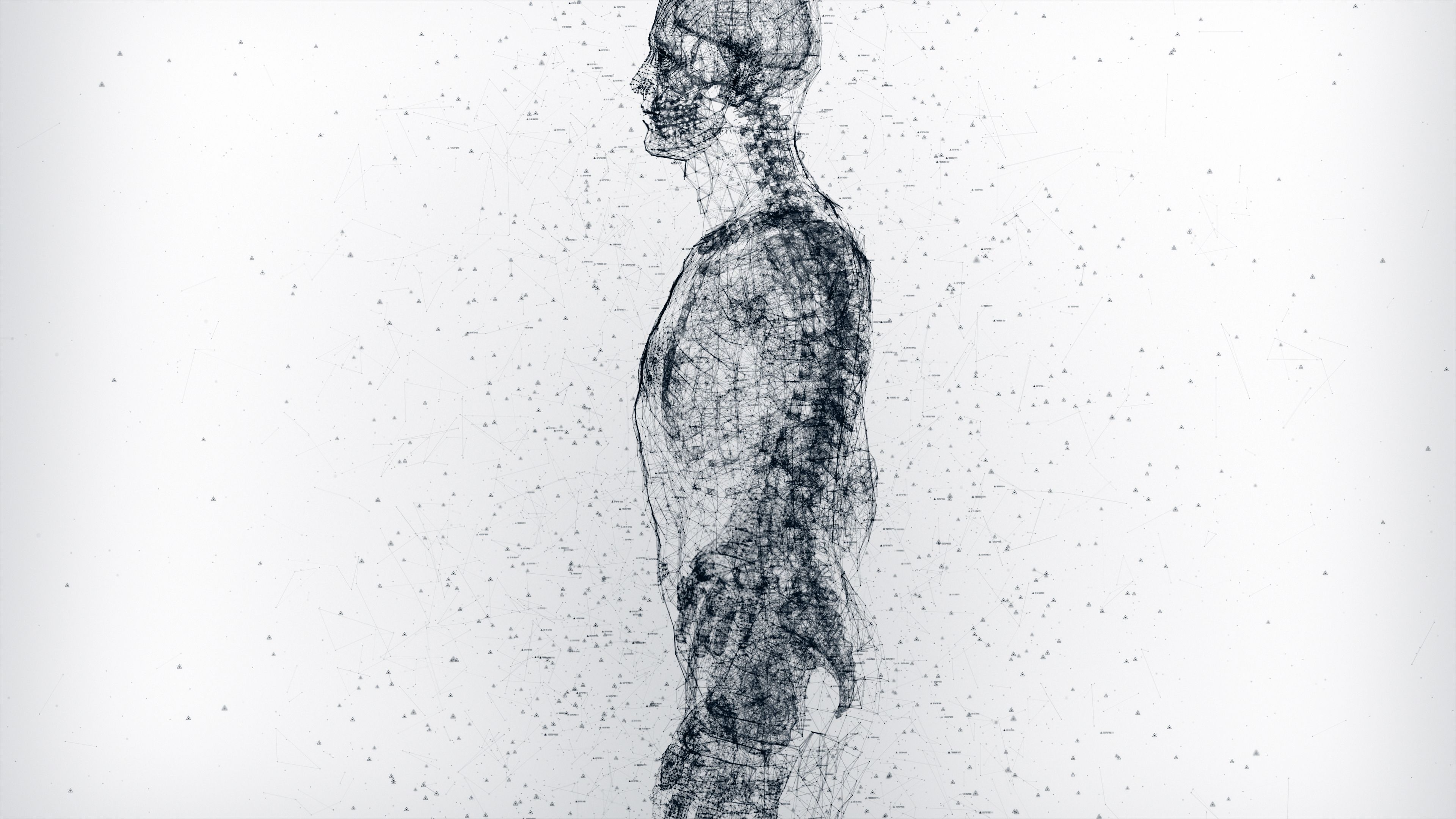 Illuminated scan of human body part made of data and particles. Concept of biometric technology. Futuristic bright design